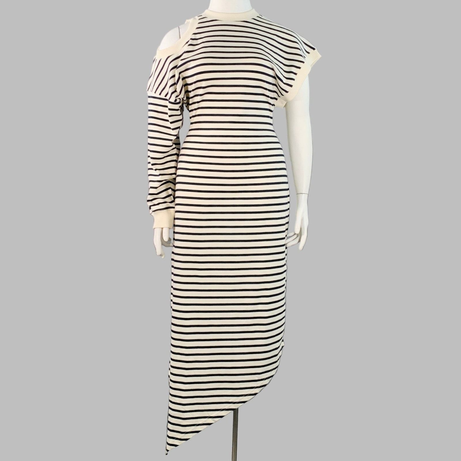 A.W.A.K.E. MODE A.W.A.K.E.MODE Beige Navy Cotton Stripe Asymmetrical Dress Size XL / US 12-14 / IT 48-50 - 1 Thumbnail