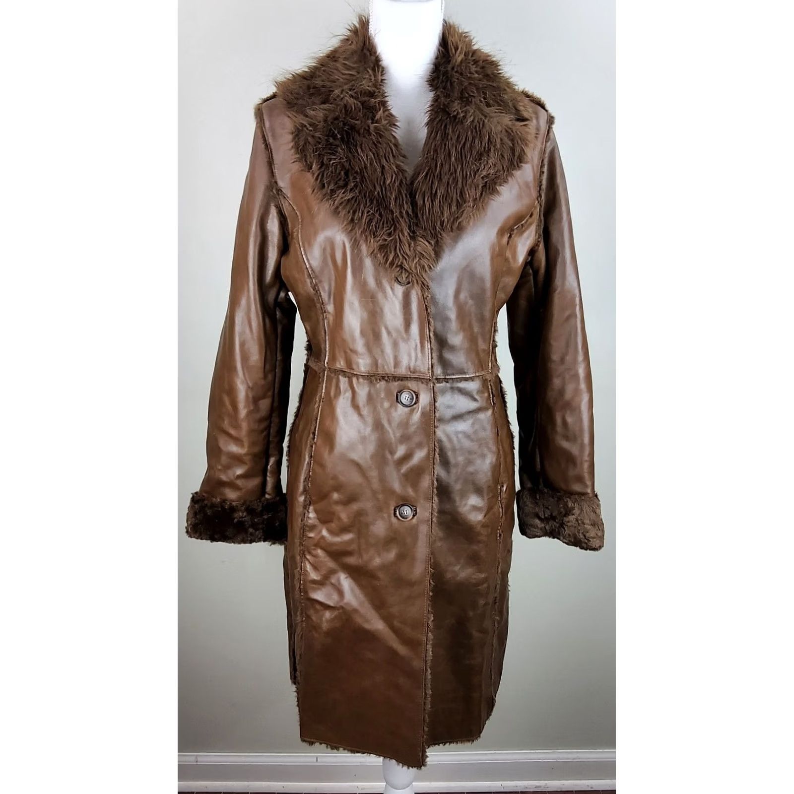 Vintage VINTAGE Kenneth Cole Reaction Leather Faux Fur Lined Jacket Coat Brown M Women Size M / US 6-8 / IT 42-44 - 2 Thumbnail