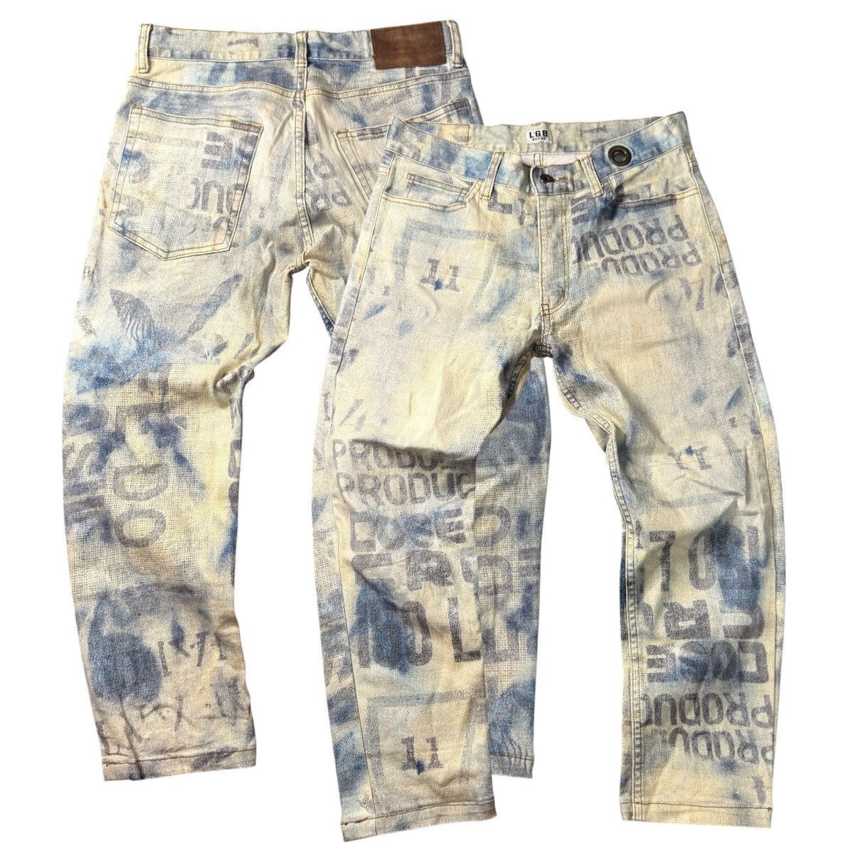 Le Grande Bleu (L.G.B.) 🇯🇵 Archive LGB x Beams Over Print Drop Punk Distressed Pants Size US 30 / EU 46 - 1 Thumbnail