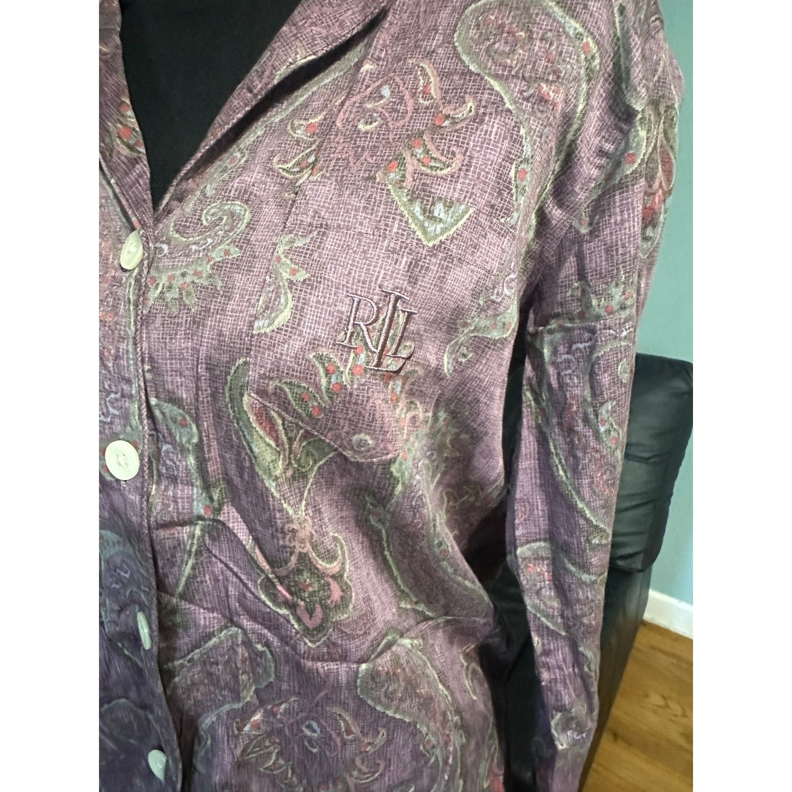 Lauren Ralph Lauren Lauren Ralph Lauren Long Sleeve Notch Collar Pajama Set Size ONE SIZE - 5 Thumbnail