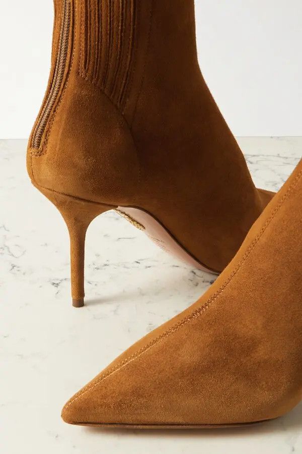 Aquazzura o1y0625 Suede Ankle Boots in Brown Size US 9.5 / IT 39.5 - 3 Thumbnail