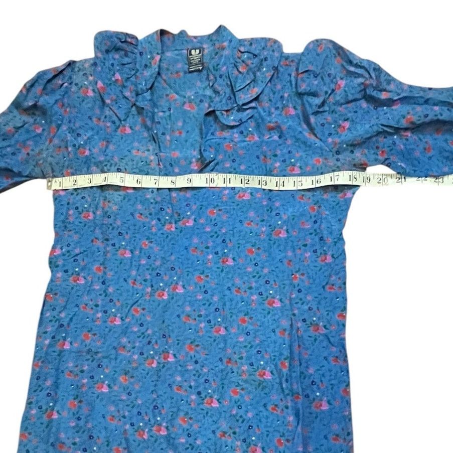 Emanuel Ungaro Emanuel Ungaro Blue Floral Ruffled V-Neck Dress Size M Size M / US 6-8 / IT 42-44 - 7 Thumbnail