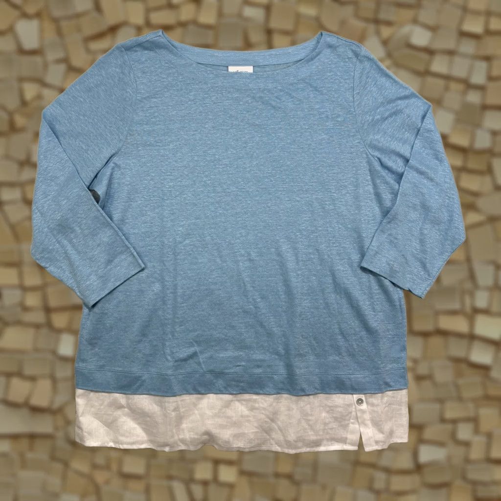 J. Jill J. Jill Blouse Tunic 3/4 Sleeve Linen Blue Layered Look Petite Women Size L / US 10 / IT 46 - 1 Thumbnail
