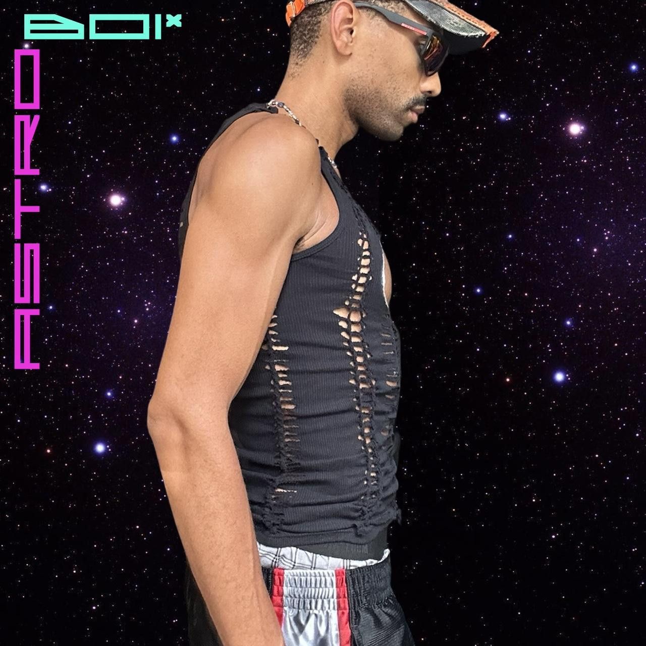 Gildan ASTROBOI* 'Orbit' Black Braided Cut Out Ribbed Tank - Medium Size US M / EU 48-50 / 2 - 6 Thumbnail