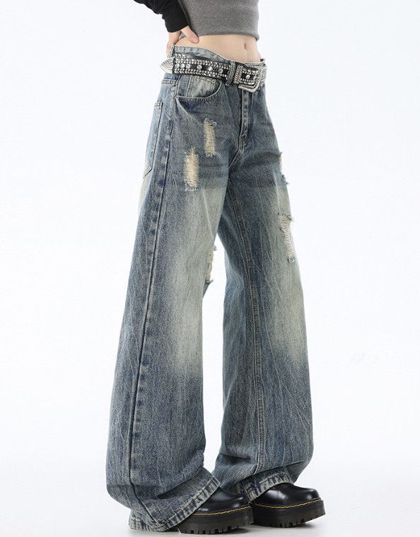 Vintage American retro loose wide-leg ripped jeans Size US 32 / EU 48 - 3 Thumbnail