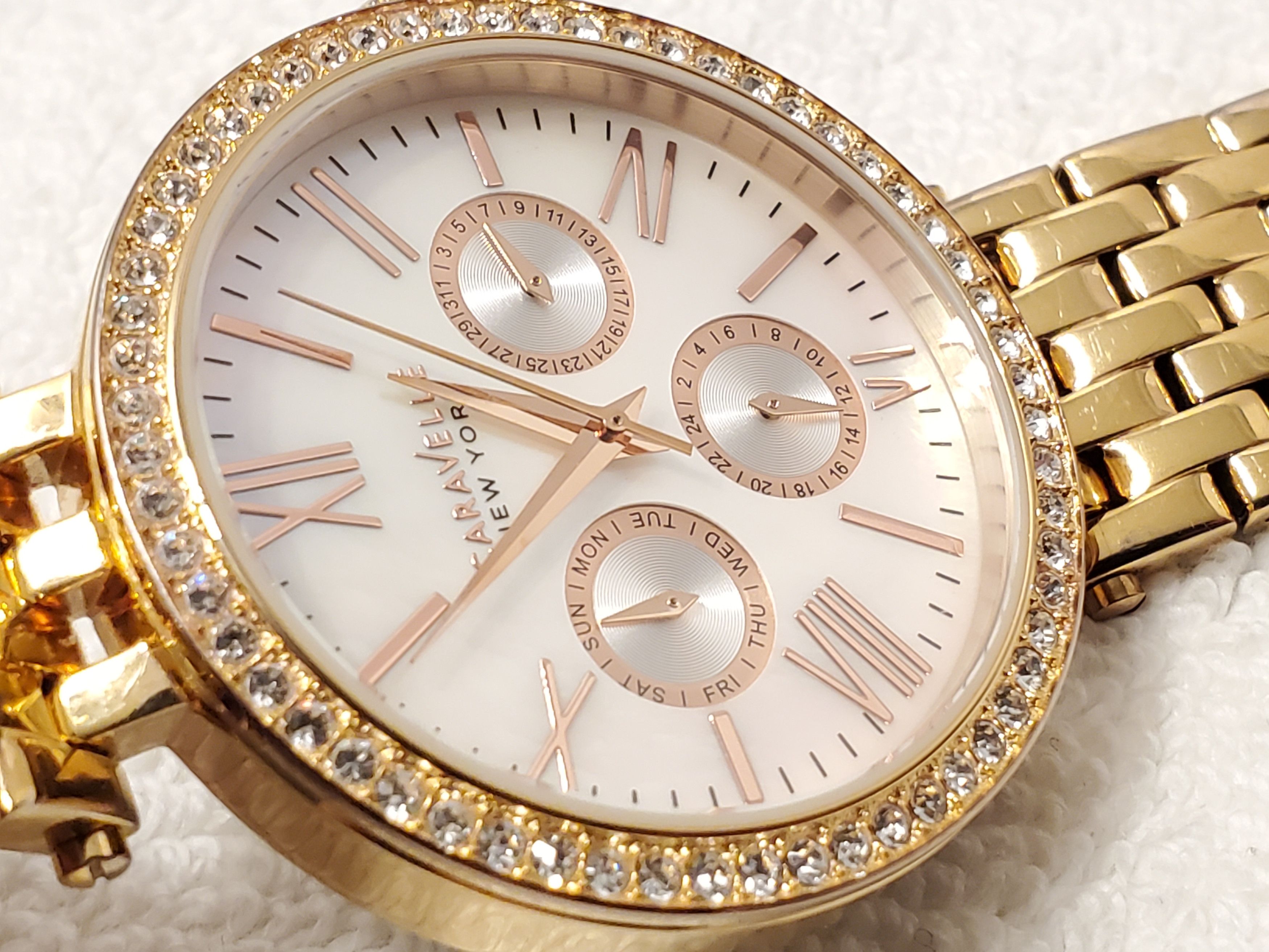 Caravelle by Bulova Caravelle New York Watch Crystals Bezel Mother Pearl Dial SS Size ONE SIZE - 7 Thumbnail