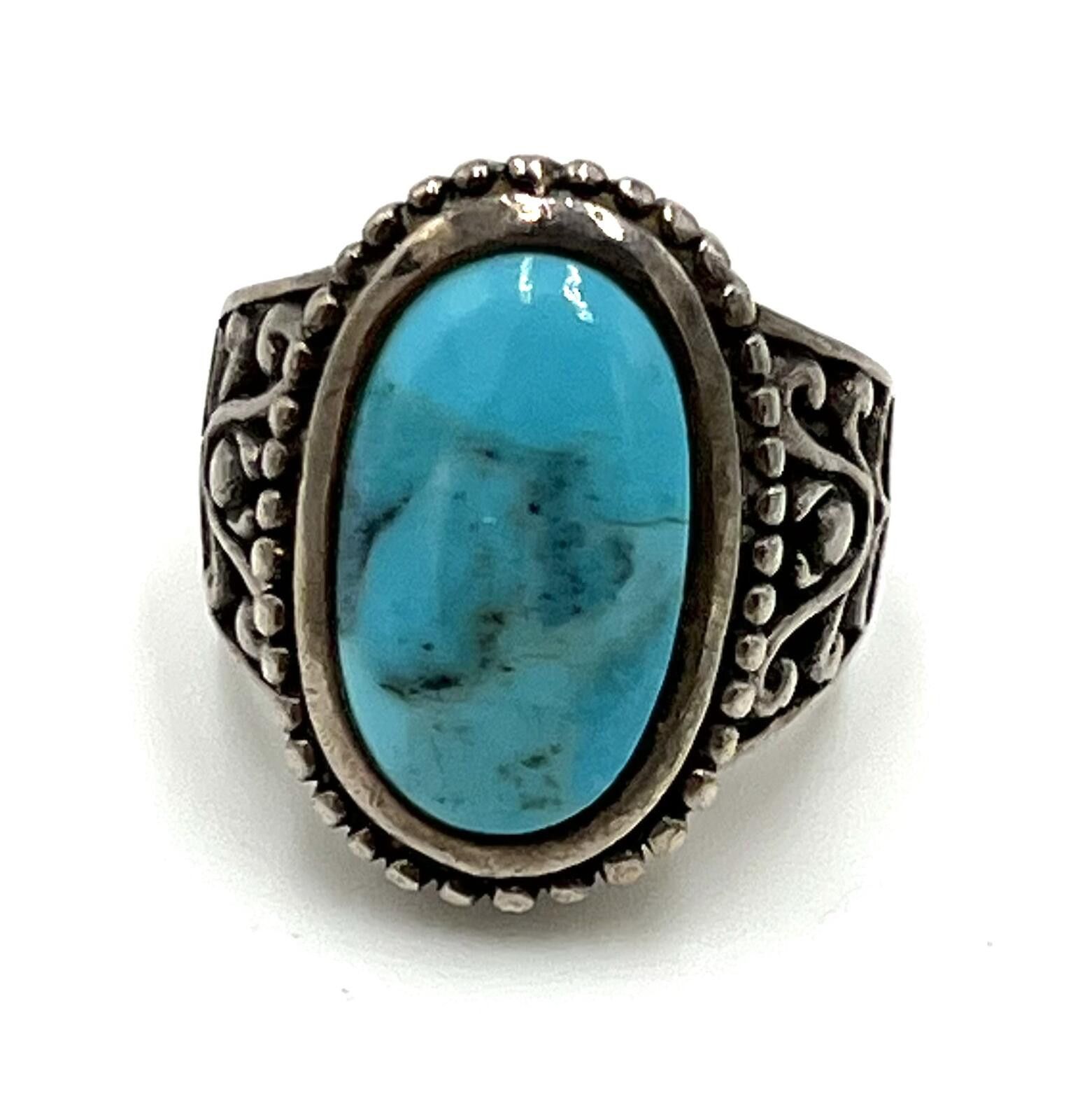 Other 925 Sterling Silver Turquoise Cabuchon Ornate Filigree Ring Size ONE SIZE - 4 Thumbnail