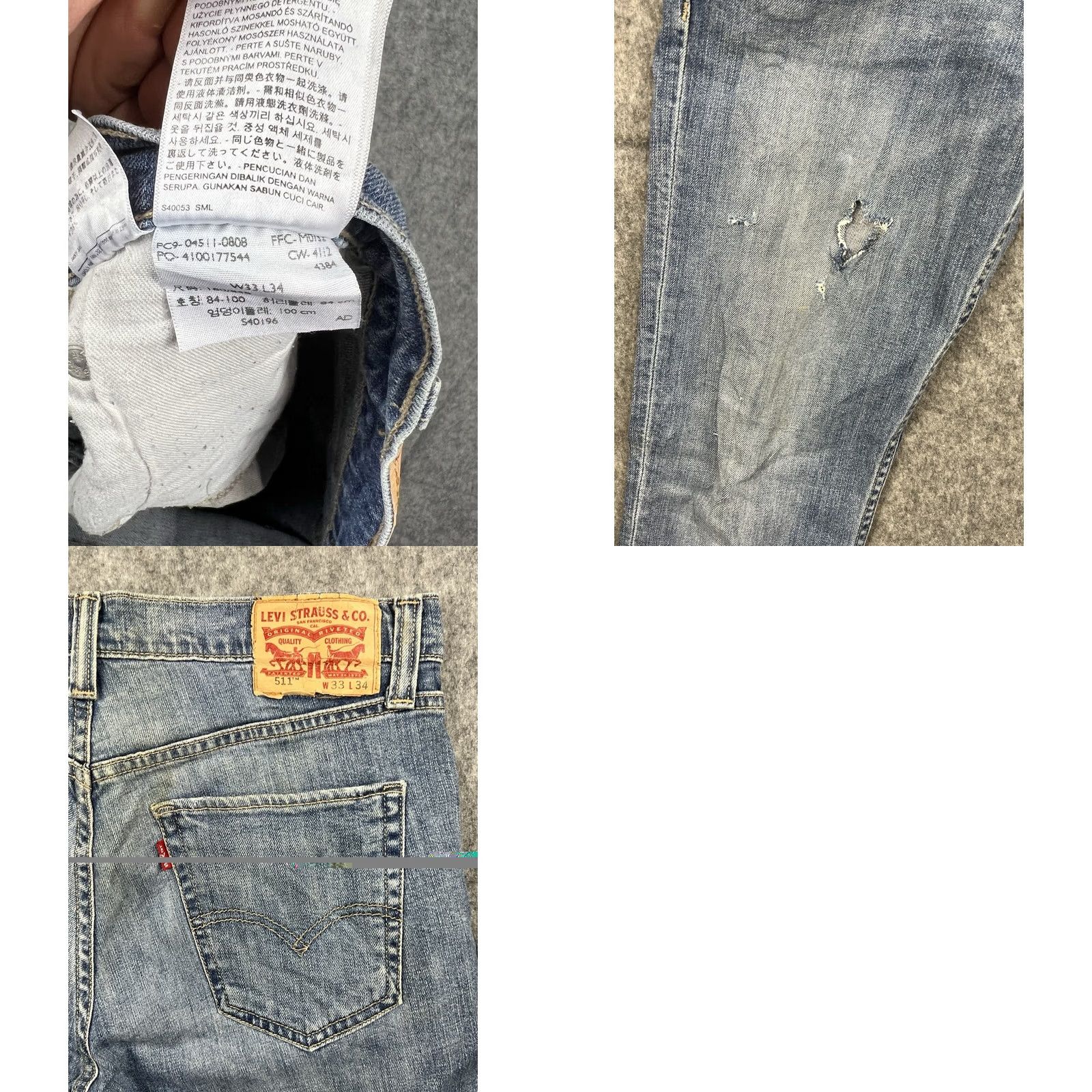 Levi's VINTAGE Levi's 511 Jeans Slim Fit 33x34 Men Denim Distressed 5-Pocket Blue Regular Rise Mid 10-12in Classic City Boots Size US 33 - 8 Thumbnail