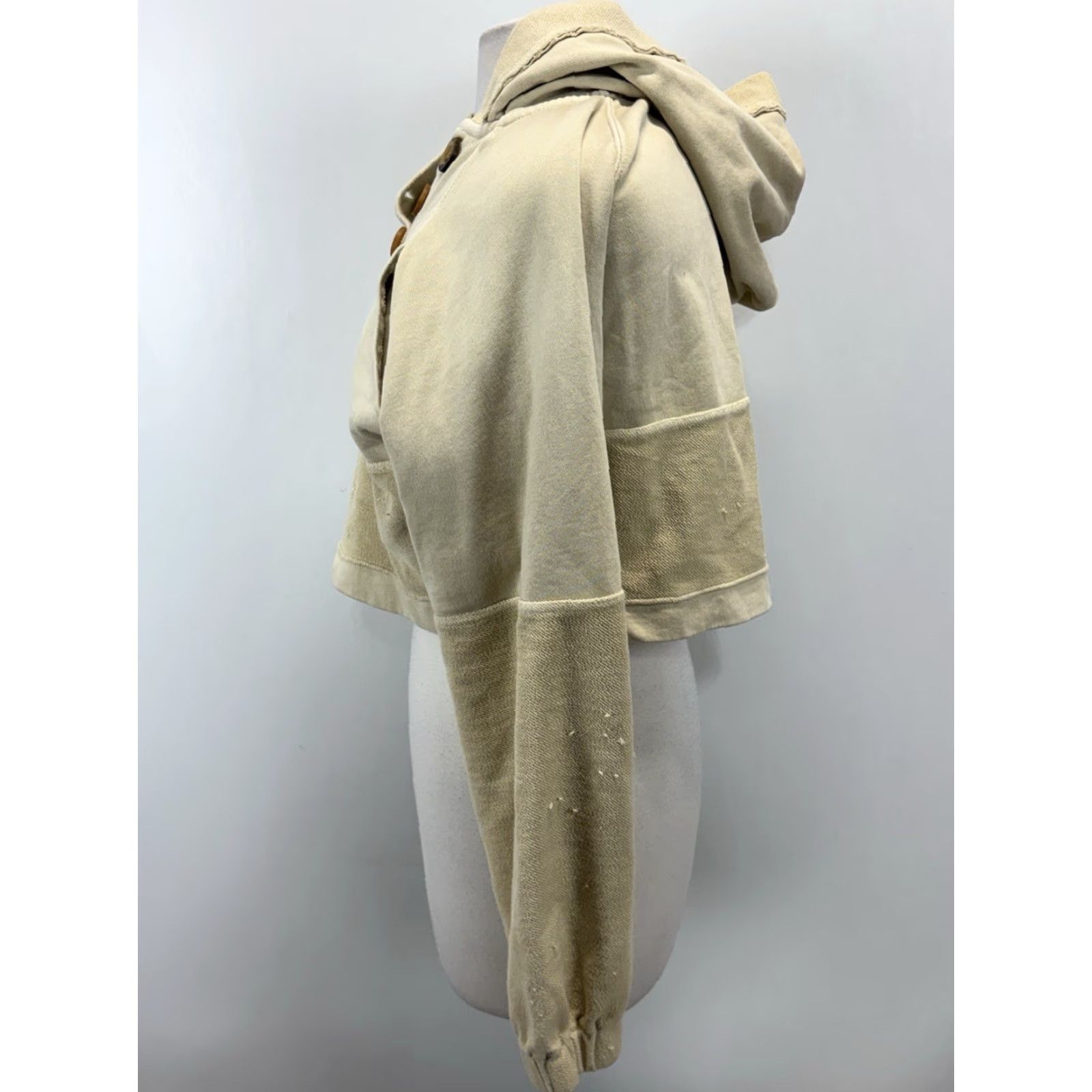 Free People Free People Sweatshirt Hoodie XS Women Yellow Henley Button Pullover Bohemian Activewear Long Sleeve Cotton Solid Distressed Drawstring Missing Size XS / US 0-2 / IT 36-38 - 2 Thumbnail