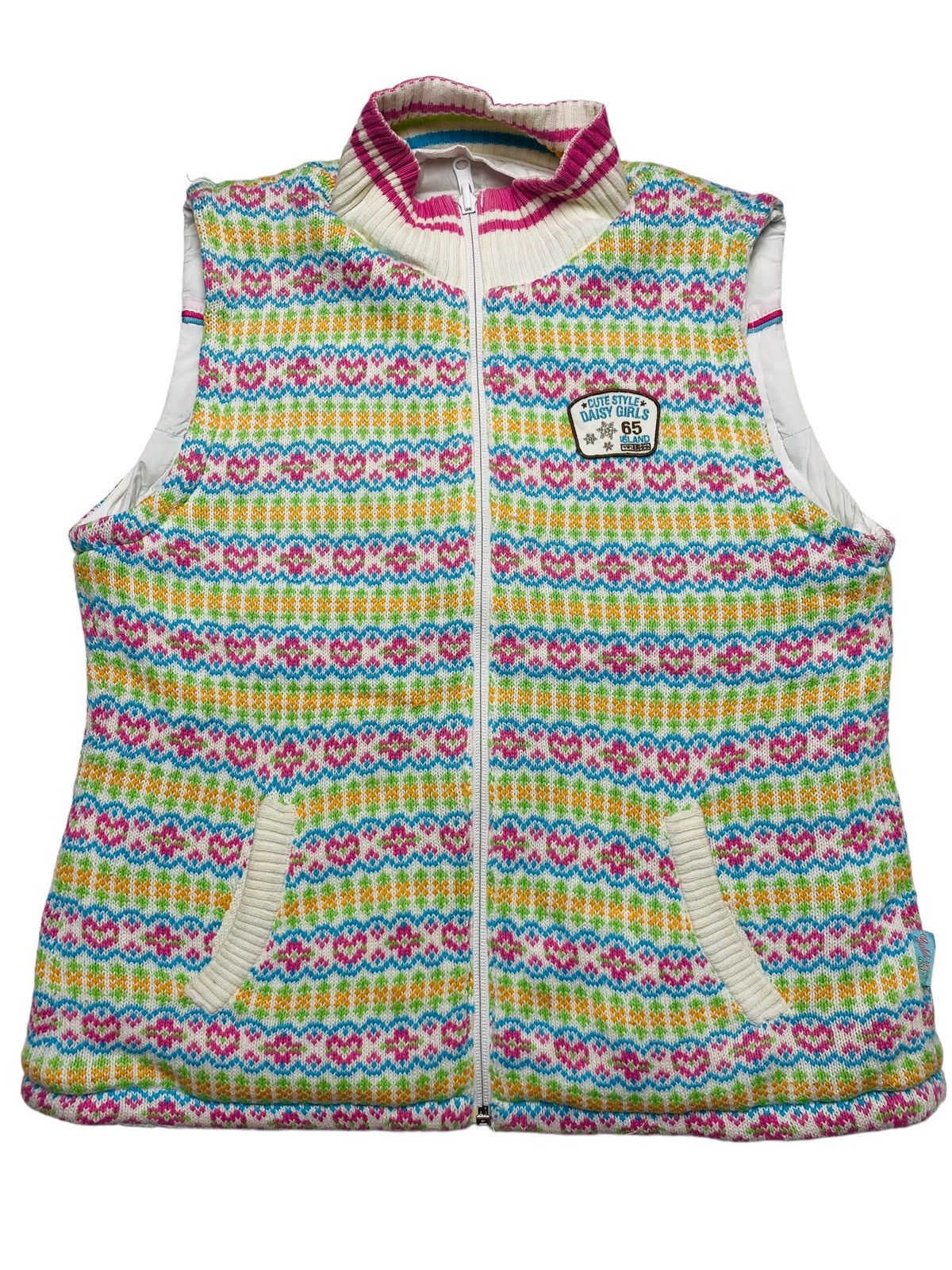 Japanese Brand 2000s Daisy Lovers Reversible Knitted Heart Vest Jacket Size US M / EU 48-50 / 2 - 1 Thumbnail