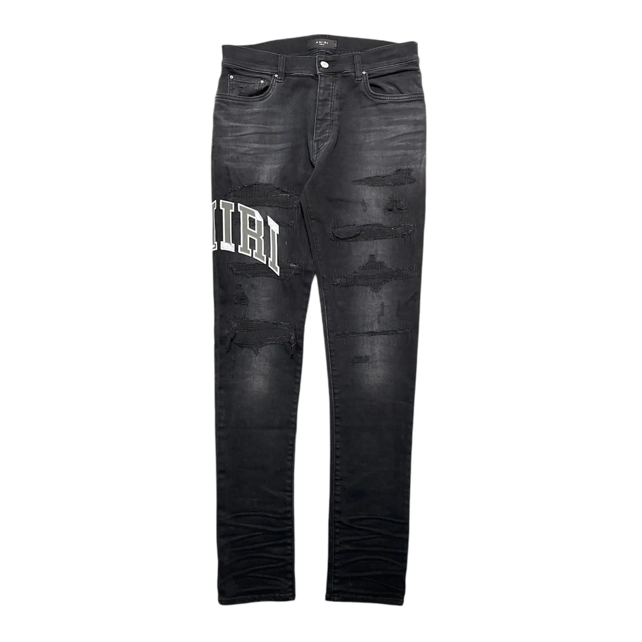 Amiri oc11z0825 Varsity Logo Repair Jeans in Black Size US 38 / EU 54 - 1 Thumbnail