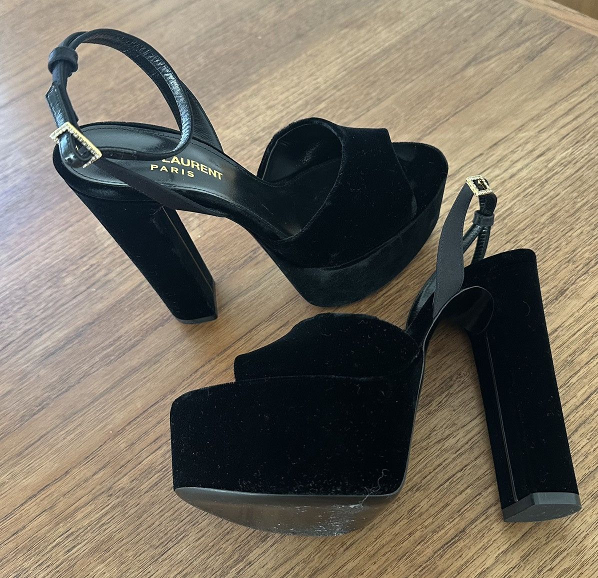 Yves Saint Laurent YSL velvet platform sandals Size US 5 / IT 35 - 2 Thumbnail