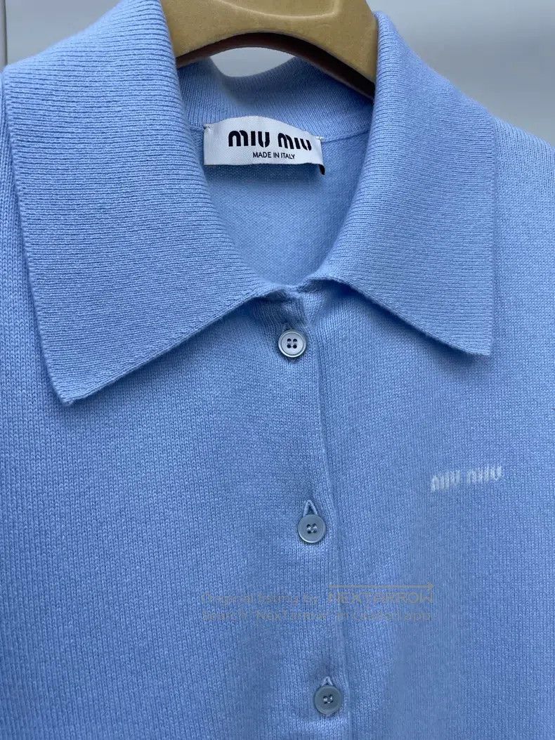 Miu Miu Miu Miu 36 Blue Polo neck knit cardigan Size S / US 4 / IT 40 - 4 Thumbnail