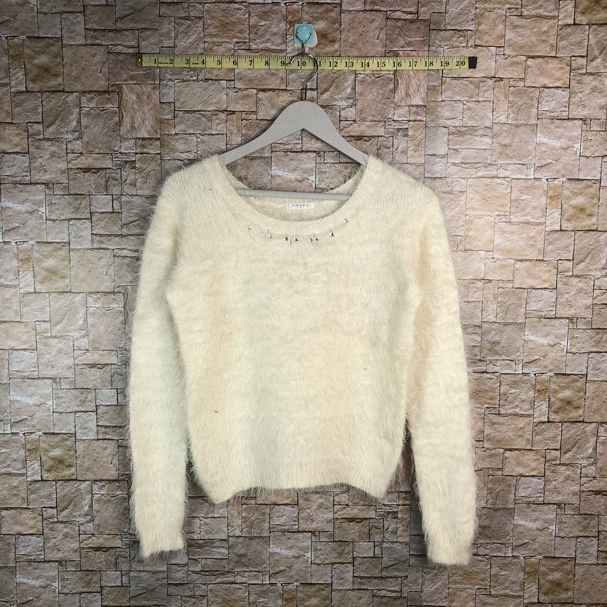Colza White Shag Shaggy Fur Mohair Knitwear #A18