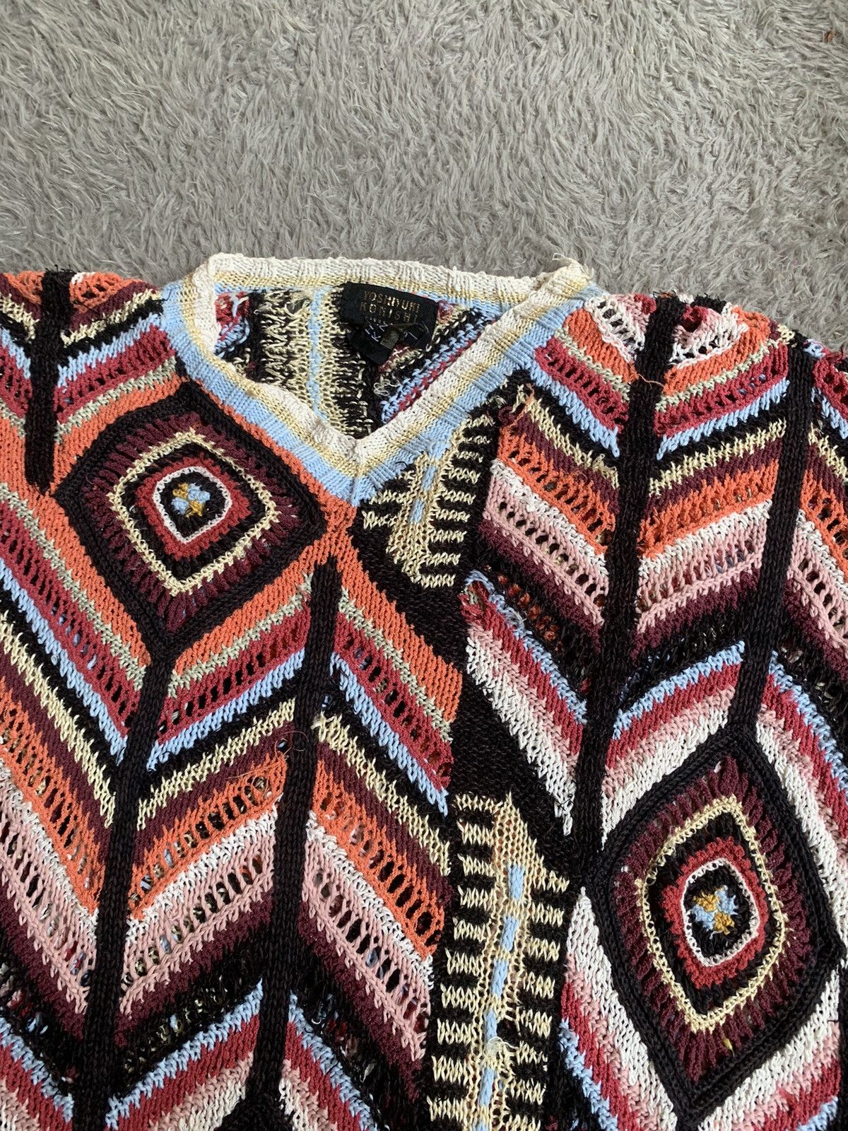 Japanese Brand × Vintage × Yoshiyuki Konishi Vintage 90s Yoshiyuki Konishi Hand Knit Short Sleeve Size US L / EU 52-54 / 3 - 5 Thumbnail