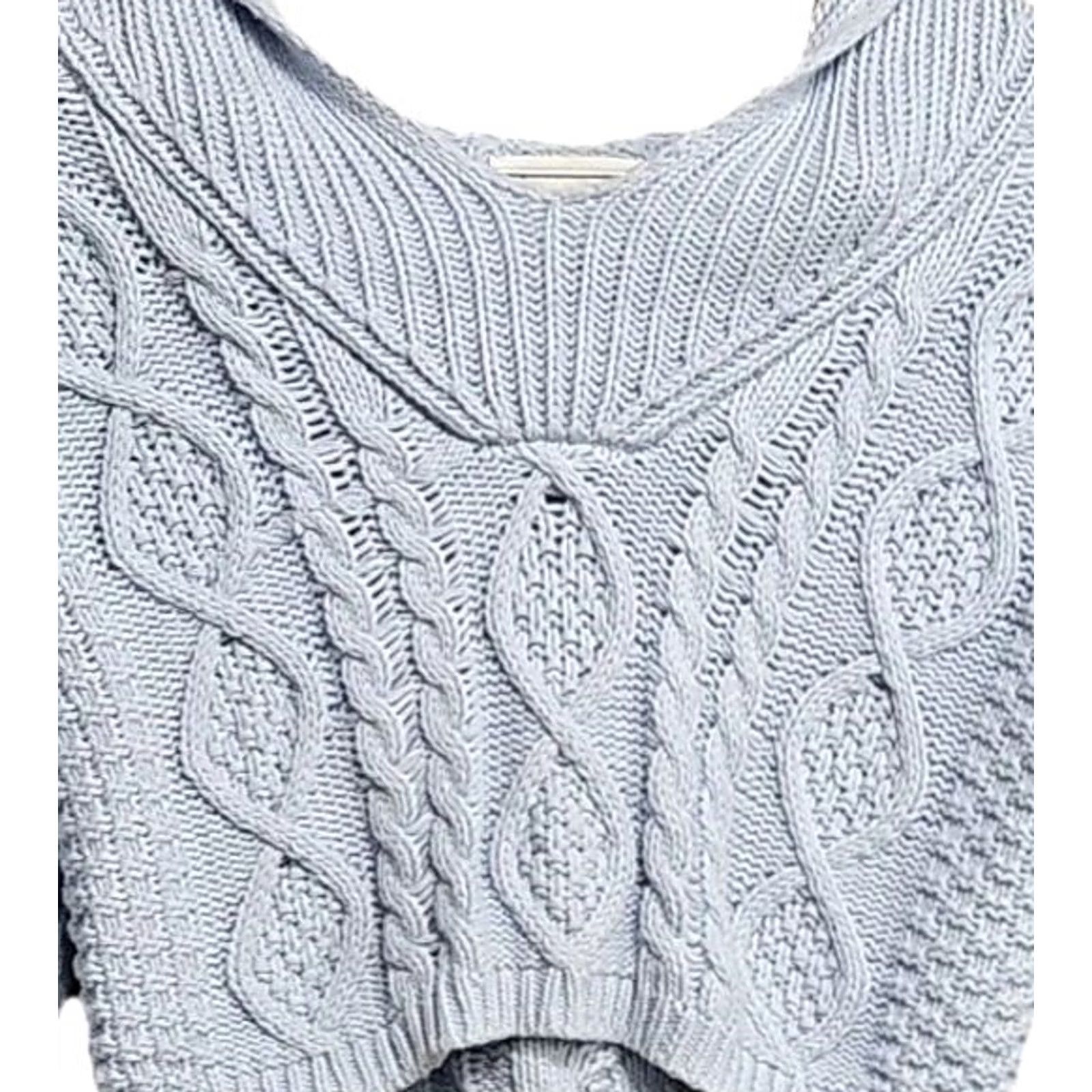 Aeropostale Aéropostale Cable Knit Cropped Hoodie Sweater Womens Small Blue Cotton Blend Size S / US 4 / IT 40 - 2 Thumbnail