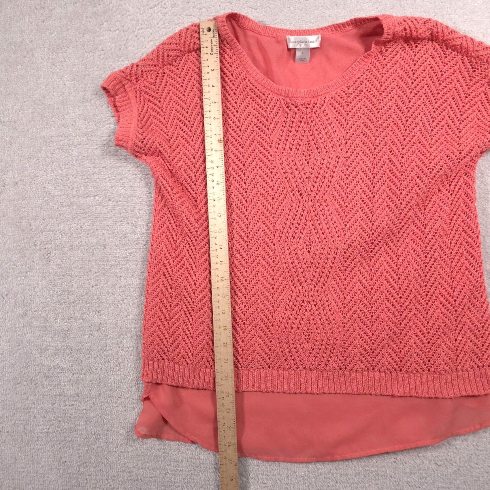 Vintage Christopher & Banks Shirt Womens Large Coral Crochet Knit Overlay Chiffon Hem Size L / US 10 / IT 46 - 6 Thumbnail