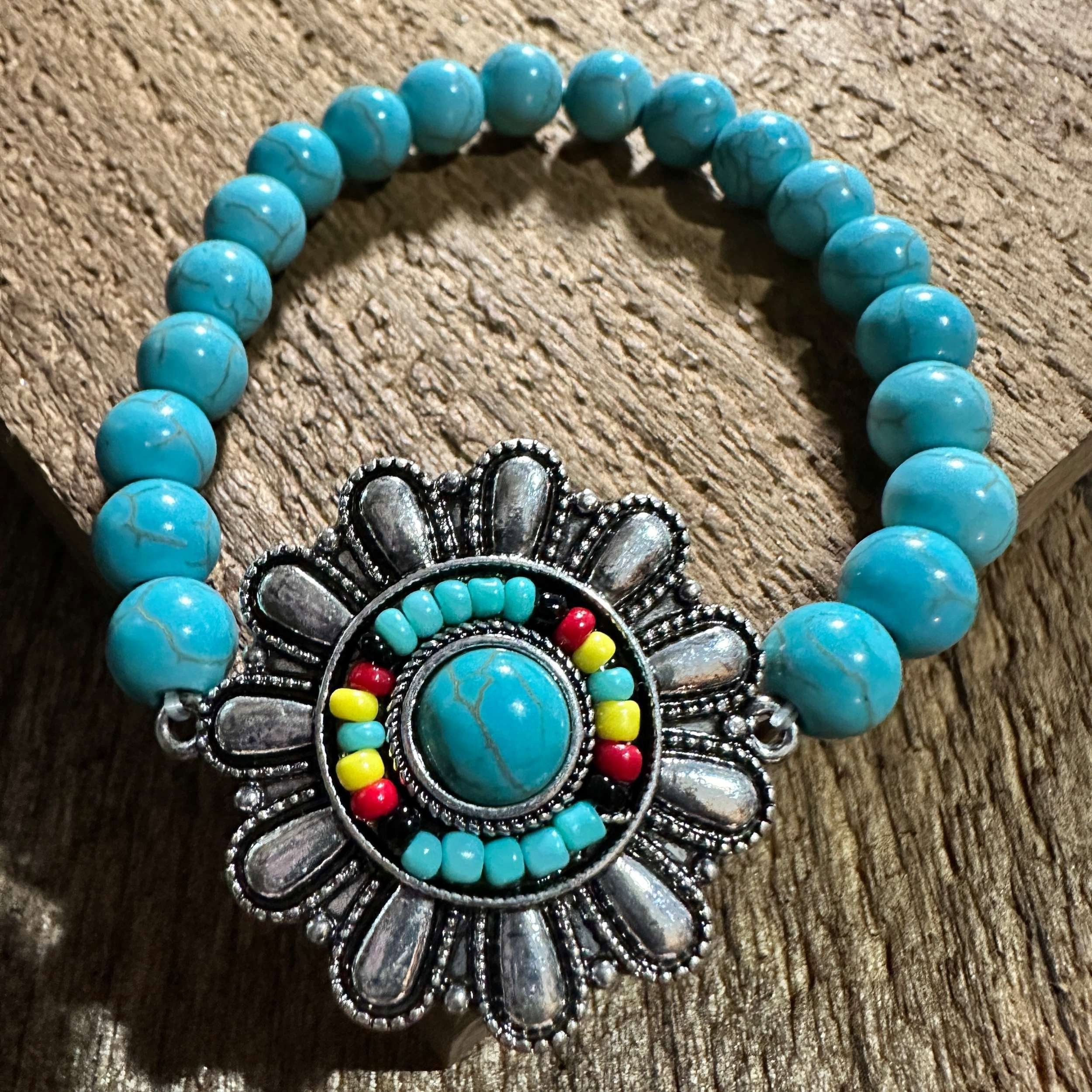 Other Turquoise Flower Concho Seed Bead Southwestern Bohemian Brac Size ONE SIZE - 3 Thumbnail