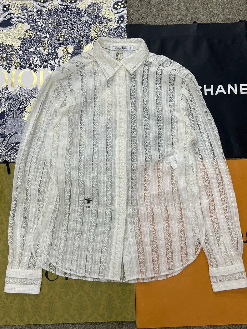 Dior Dior White Lace CD Bee Embroidery Shirt Size US S / EU 44-46 / 1 - 1 Thumbnail