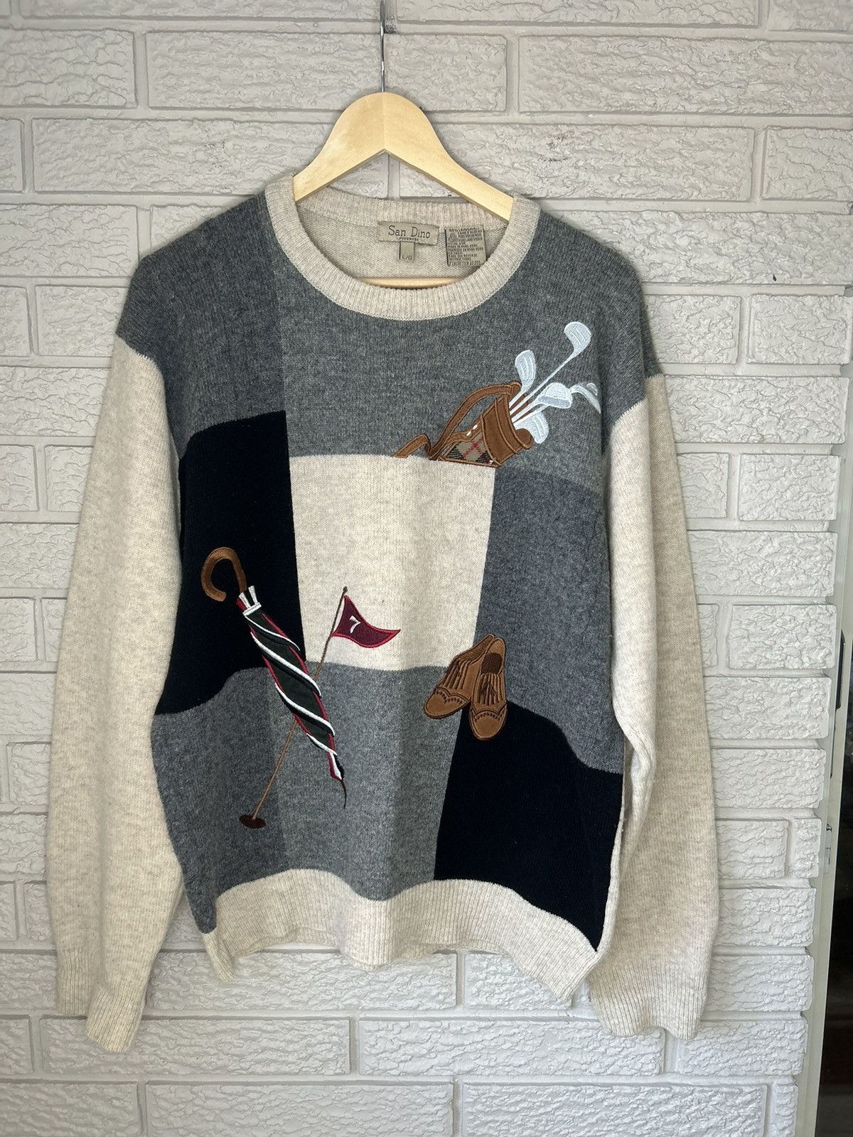 Vintage Vintage 90s Golf Embroidered Lambswool Knit Sweater Rare Size US L / EU 52-54 / 3 - 1 Thumbnail