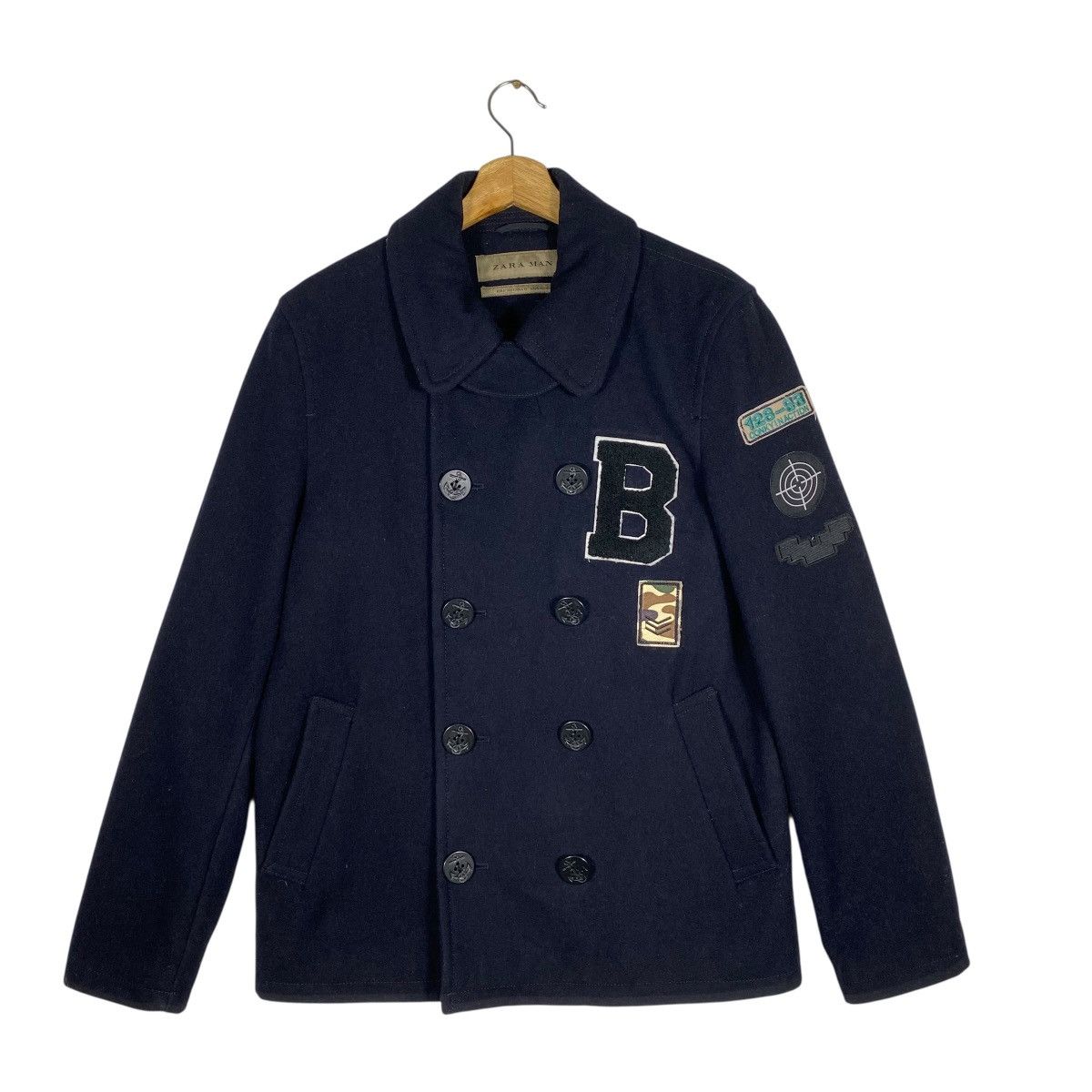 Other × Zara ZARA MAN Wool Heavy Peacoat With Patches S Size Size US S / EU 44-46 / 1 - 2 Thumbnail
