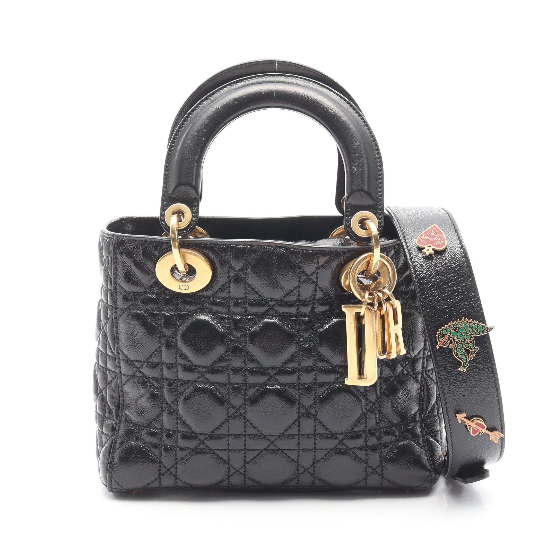 Dior Dior Lady Dior Small Canage Handbag Leather Black Size ONE SIZE - 1 Thumbnail