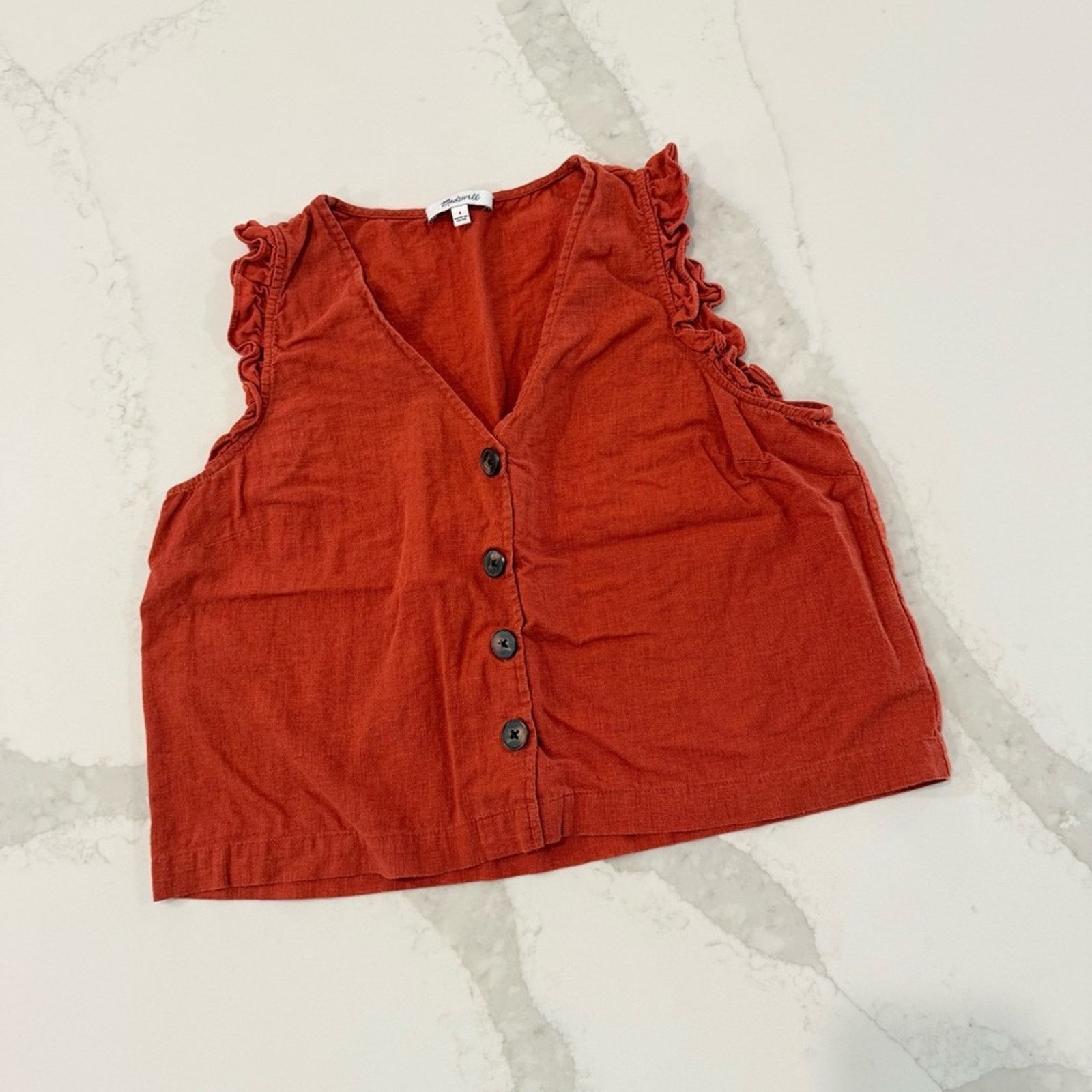 Madewell Madewell Linen-Blend Ruffle Crop Tank Womens 4 Etruscan Clay Size S / US 4 / IT 40 - 5 Thumbnail