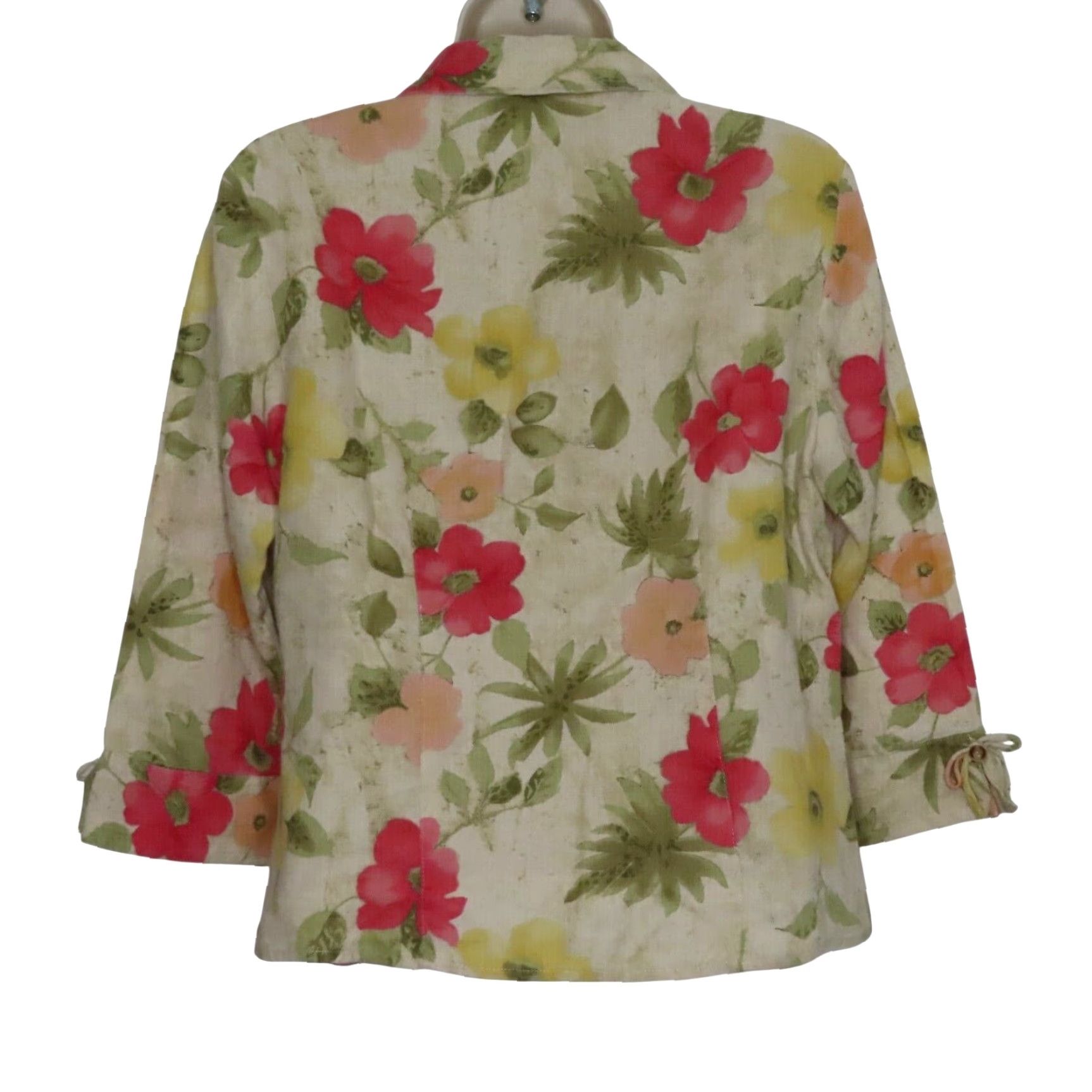 JM Collection JM Collection Women Petites 4P Linen Button Front Collared Floral Blouse Shirt 3/4 Sleeve Multicolor Size S / US 4 / IT 40 - 5 Thumbnail