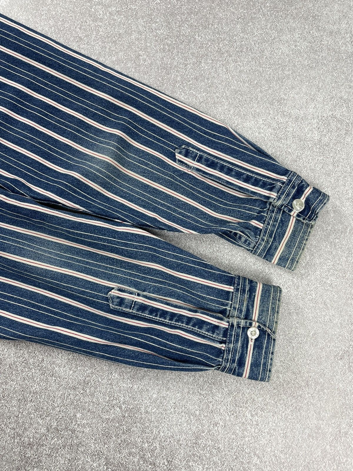 Levi's × Levi's Vintage Clothing × Vintage Vintage 90’s Levi’s Striped Long Sleeved Denim Shirt Cowboy Size US L / EU 52-54 / 3 - 11 Thumbnail