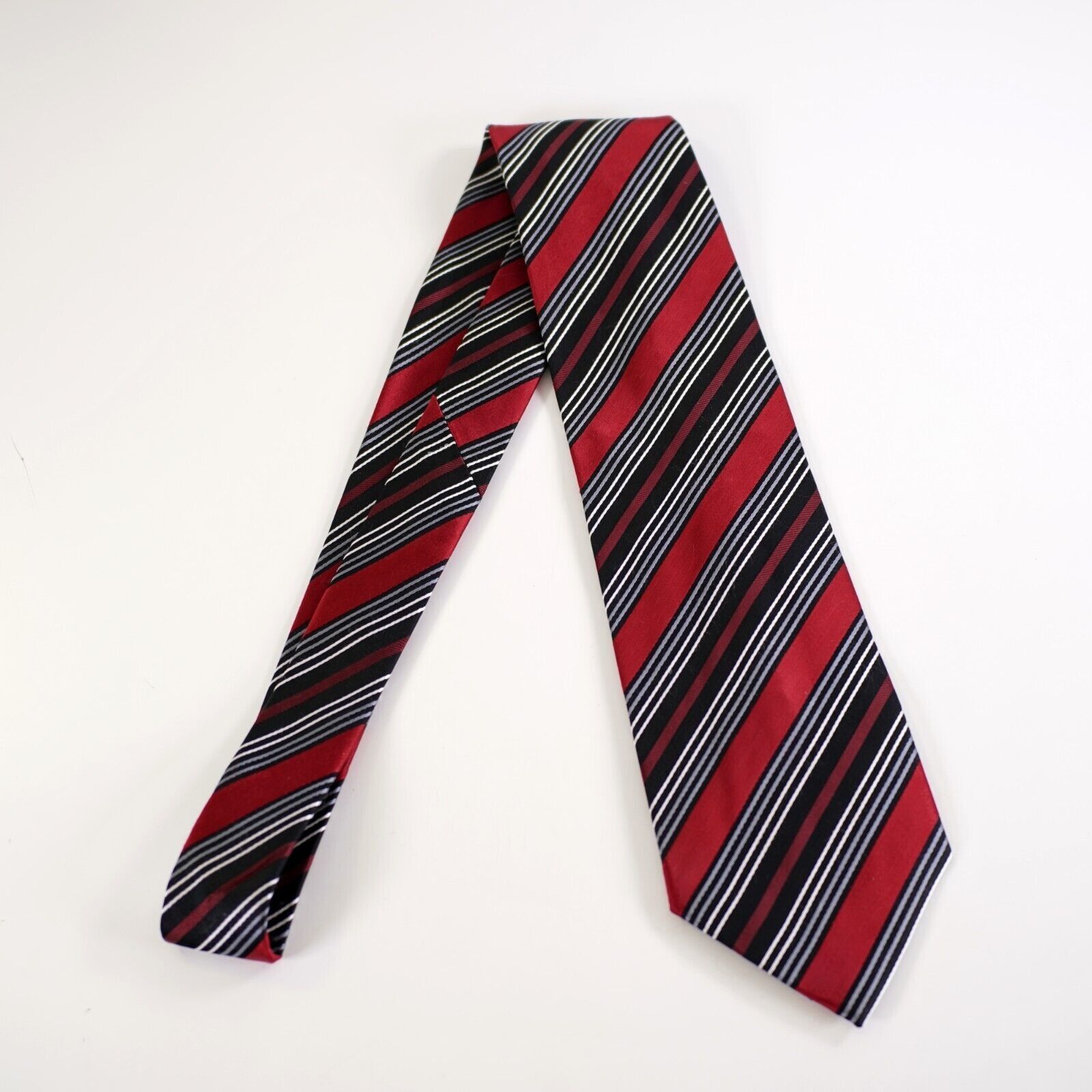 Designer Geoffrey Beene Red Black Striped Woven Silk Tie Size ONE SIZE - 6 Thumbnail
