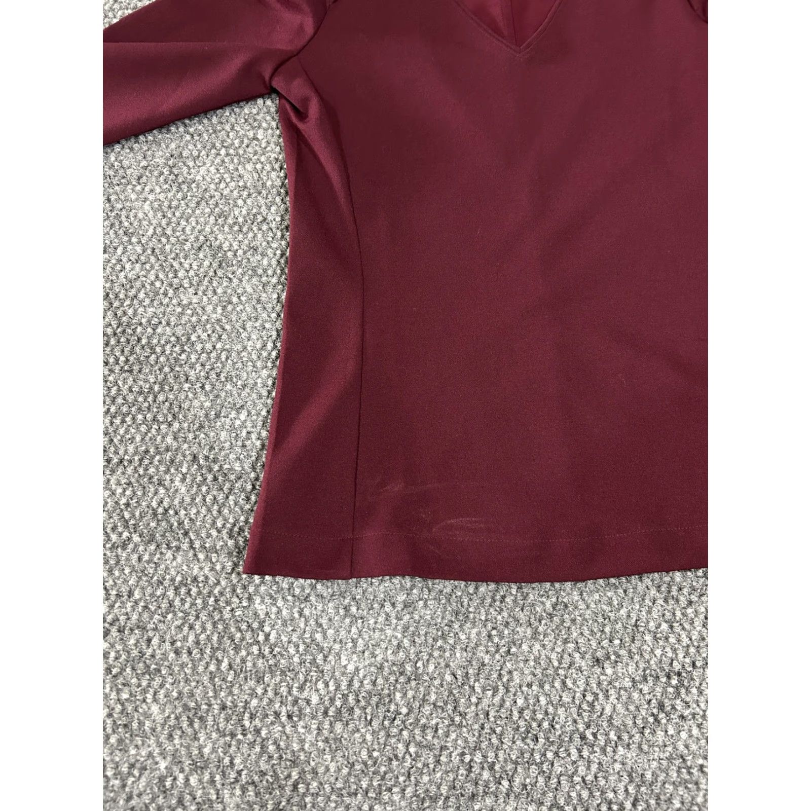 Ann Taylor Ann Taylor Petite Shirt Womens XXSP Burgundy V Neck Ruffle Sleeve Top Stretch Size XXS / US 00 / IT 34 - 6 Thumbnail