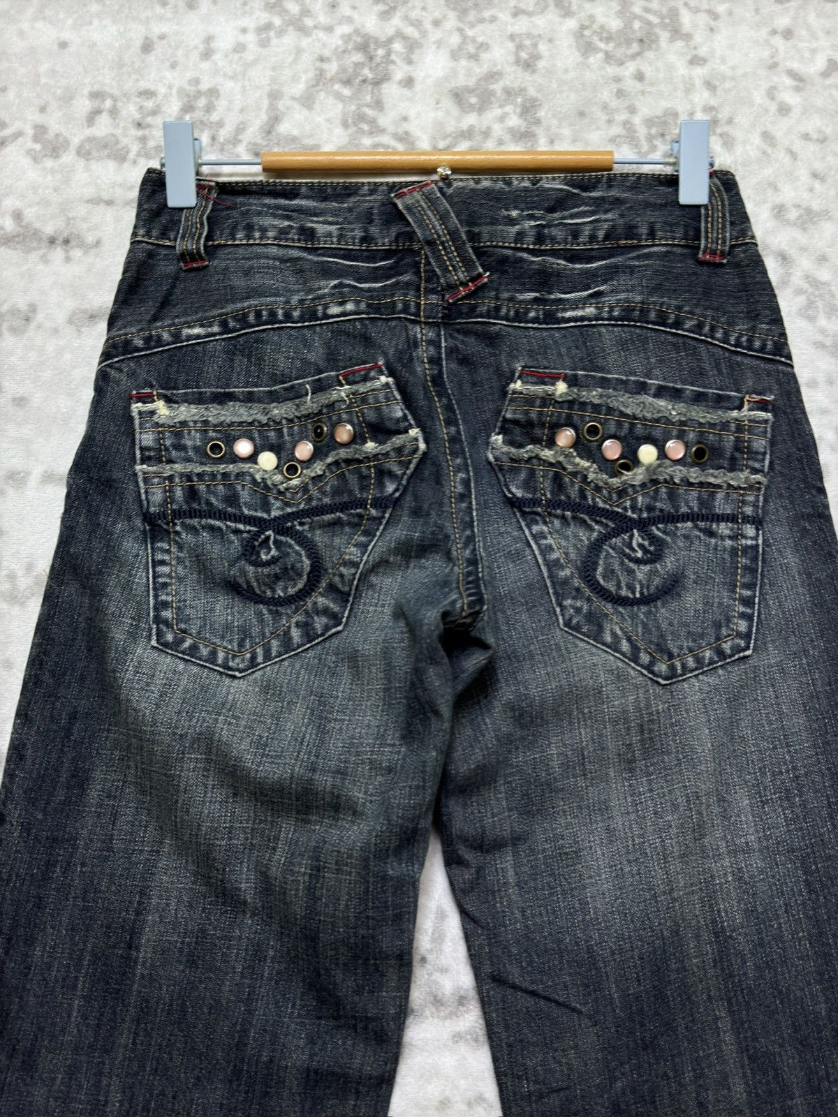 Hysteric Glamour Flare Oririn Studded Wide Leg Jeans Claw Mark Whiskers Size US 27 - 7 Thumbnail