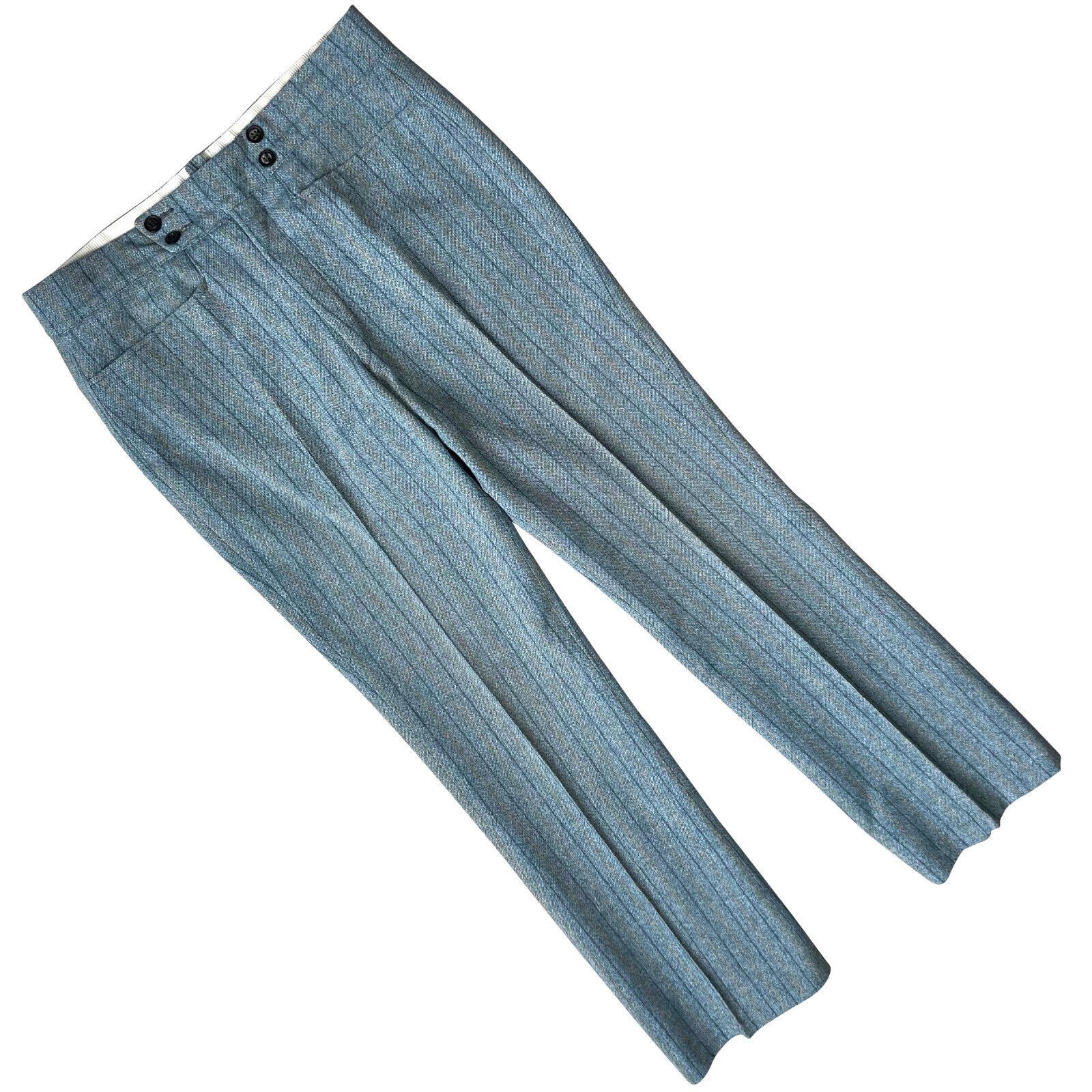 image of Vintage Crl Romtex (Sweden) Pinstripe Tweed Low Rise Trouser in Blue, Women's (Size 31)