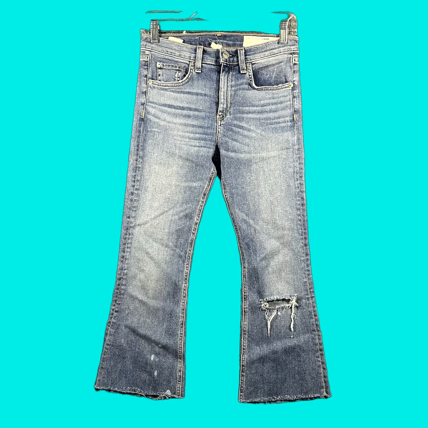 Rag & Bone rag & bone Jeans Women's Jeans 26 Blue Denim Medium Wash Distressed 10 Inch Crop Flare Size 26" / US 2 / IT 38 - 1 Thumbnail