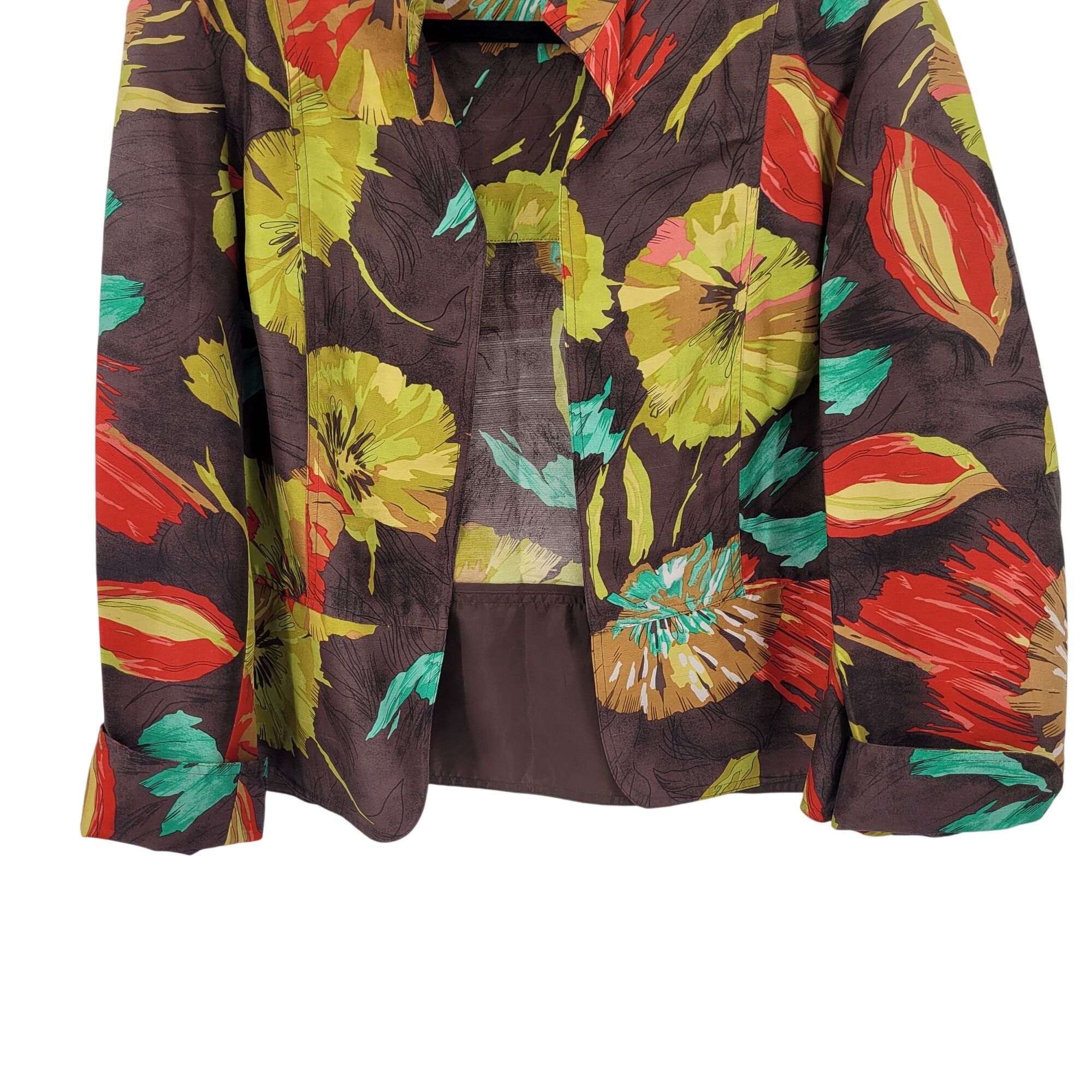 Vintage Vtg Womens Petites Silk Fall Floral Open Front Jacket Sz PL Size L / US 10 / IT 46 - 5 Thumbnail