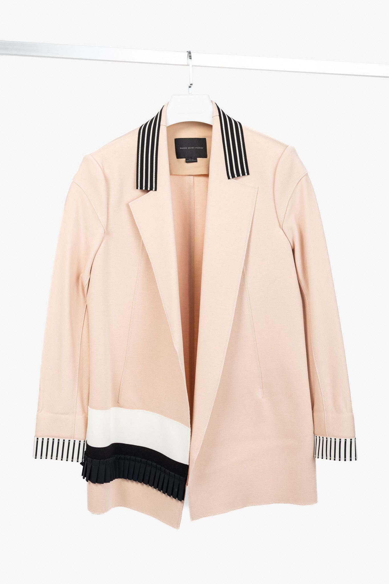 Marie Saint Pierre Marie Saint Pierre Peach Double-Jersey Stripe-Trim Blazer Size L / US 10 / IT 46 - 1 Thumbnail
