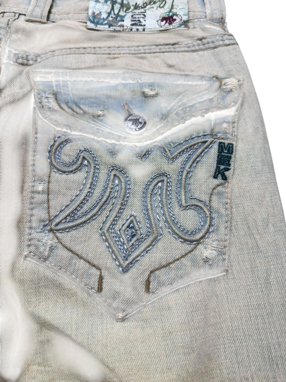 Mek Denim Vintage MekDenim Faded Mudwash Distressed Denim Size US 33 - 7 Thumbnail