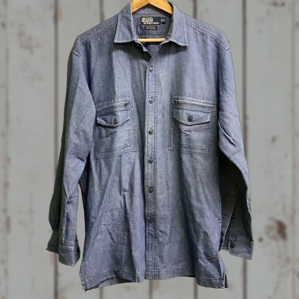 Polo Ralph Lauren VINTAGE Polo Ralph Lauren Hutchenson Blue Button-Shirt Mens M Long Sleeve Collared Shirt (Blue) - Classic Fit, Cotton Size US M / EU 48-50 / 2 - 1 Thumbnail
