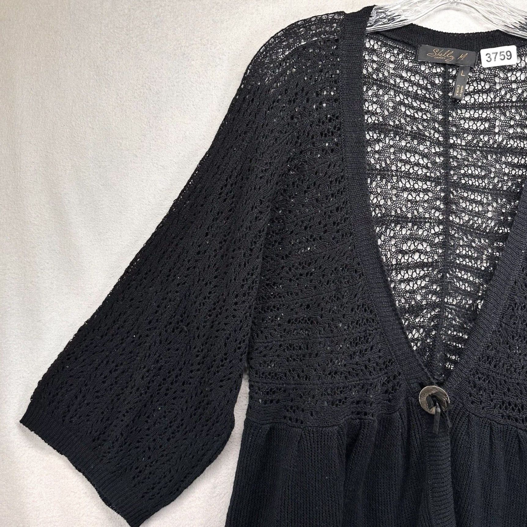 Vintage VINTAGE Shelly Couture Tunic Top Women Size Large Black Sheer Knit Goth V-Neck Pullover Size L / US 10 / IT 46 - 3 Thumbnail