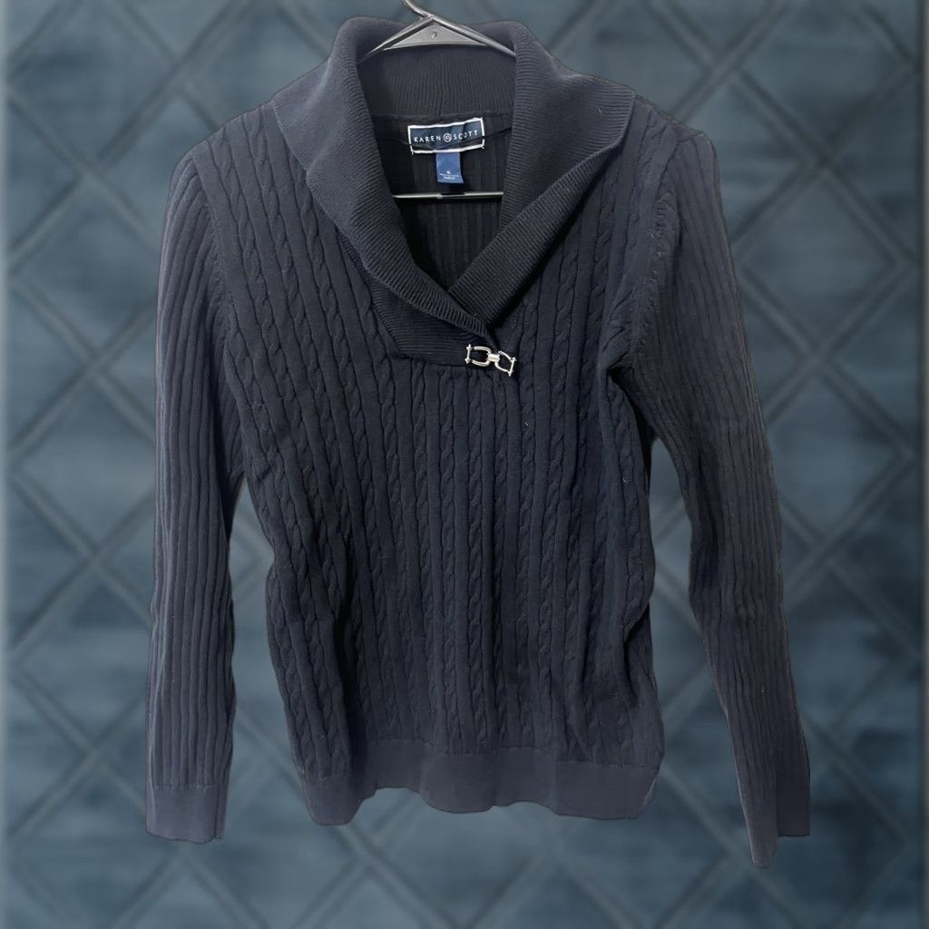 Vintage VINTAGE Karen Scott Sweater Shawl Collar Black Cotton Button Womens Small Pullover Knits Size S / US 4 / IT 40 - 1 Thumbnail