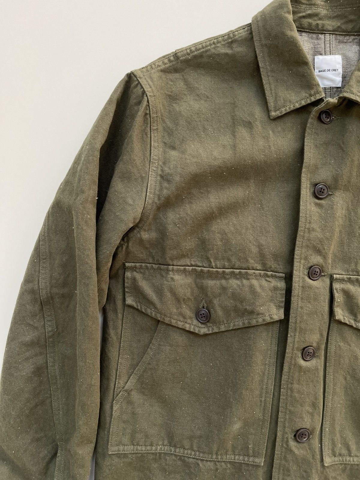 Sage De Cret Olive denim military shirt jacket | Grailed