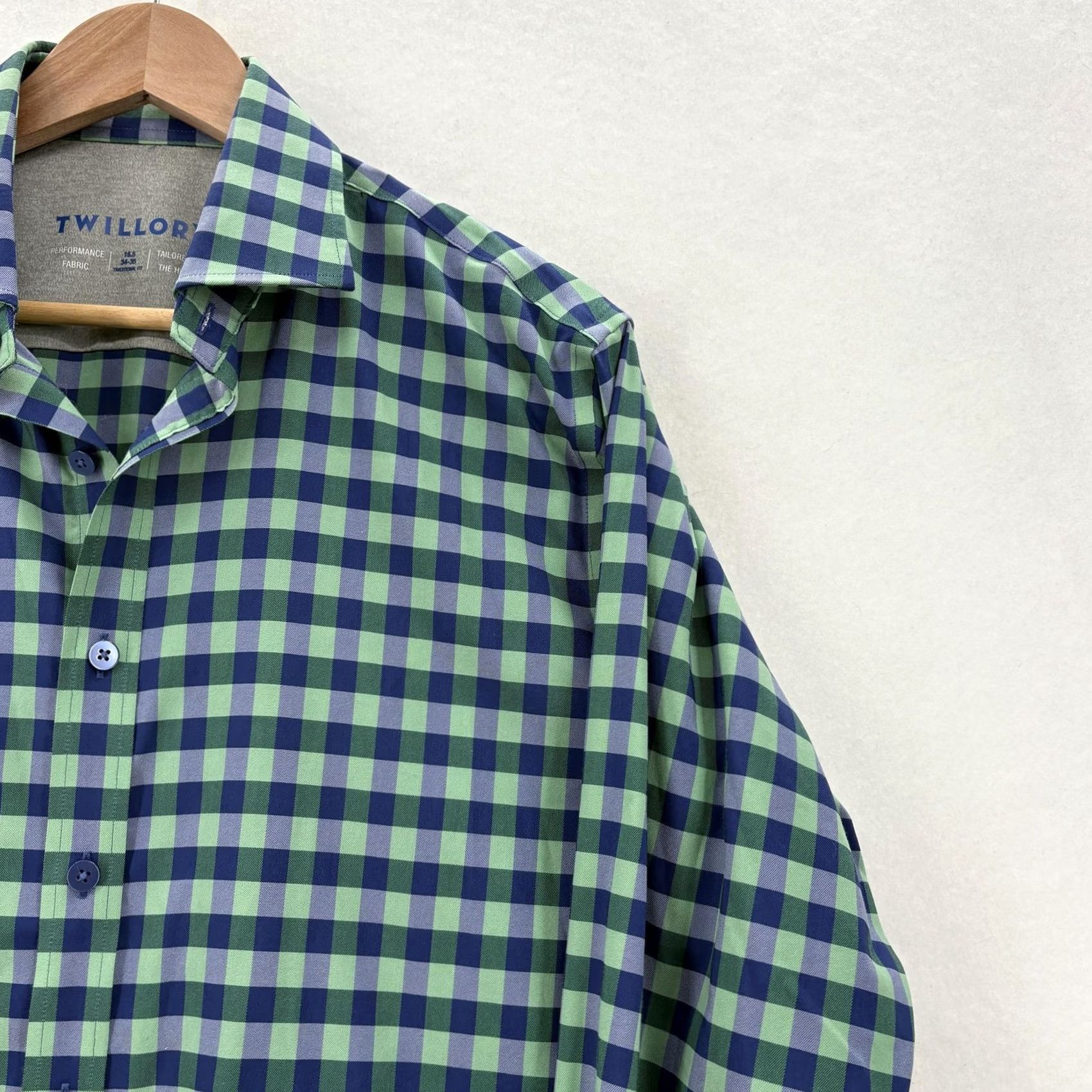 Vintage Twillory Dress Shirt Mens 15.5 34/35 Green Gingham Classic Stretch Performance Shirt Size 42R - 2 Thumbnail