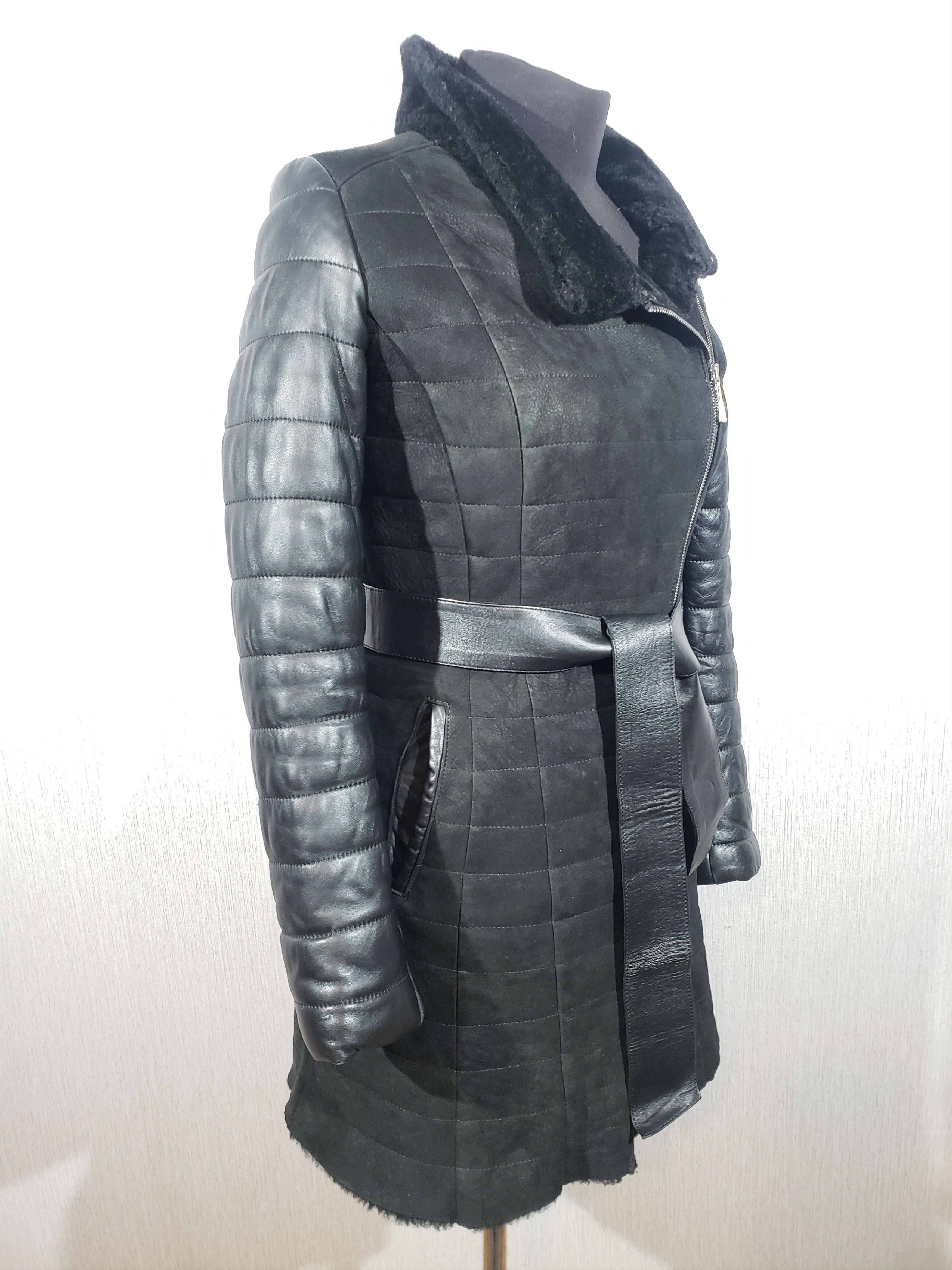 Other Stylish black sheepskin coat with leather sleeves. Size S / US 4 / IT 40 - 3 Thumbnail