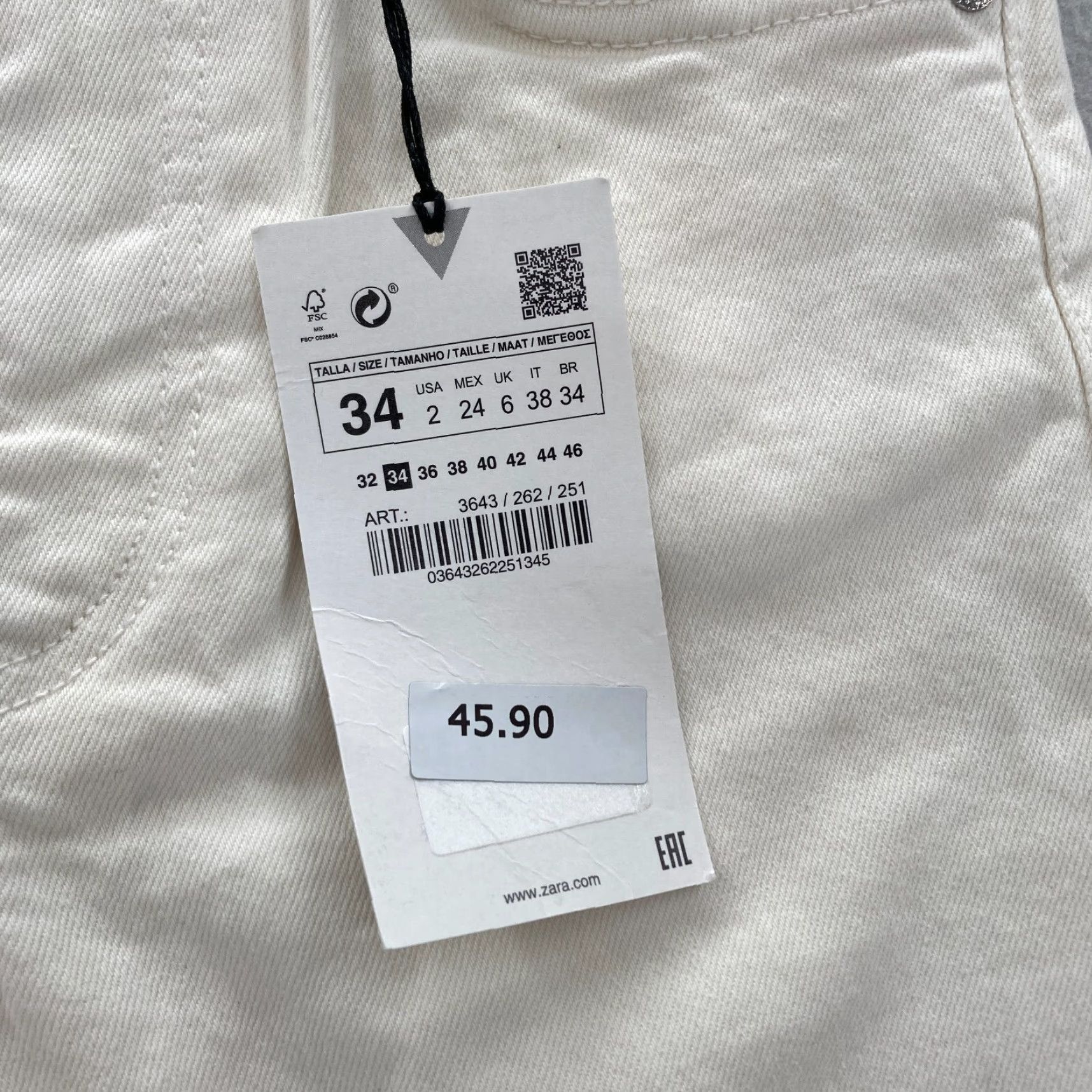 Zara ZARA Jeans Women's 2 Slim Straight High Rise Light Beige Stretch Denim Split Hem 5-Pocket Cotton Spandex Denim Size 26" / US 2 / IT 38 - 4 Thumbnail