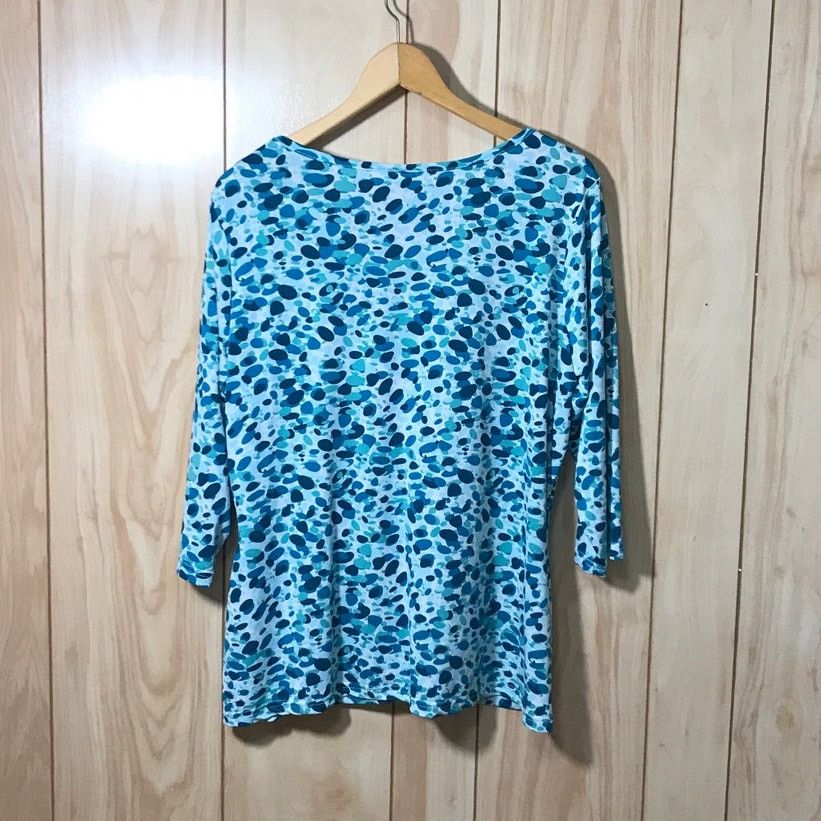 Other Salon Studio Spotted Pleated V-Neck 3/4 Sleeve Blouse LP Size L / US 10 / IT 46 - 2 Thumbnail