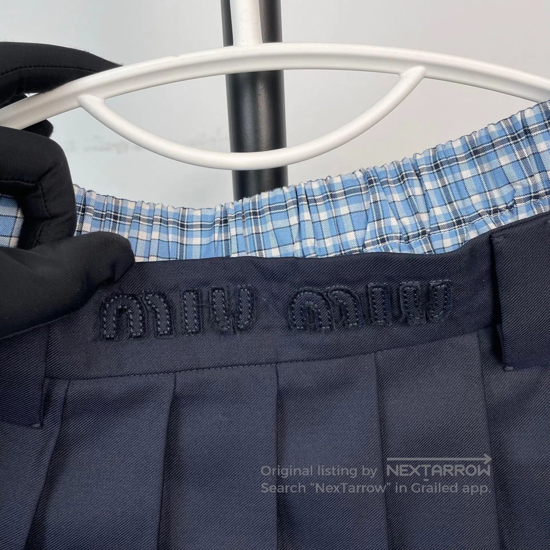 Miu Miu Miu Miu Navy Blue Plaid Pleated Skirt| Size 37" - 4 Thumbnail