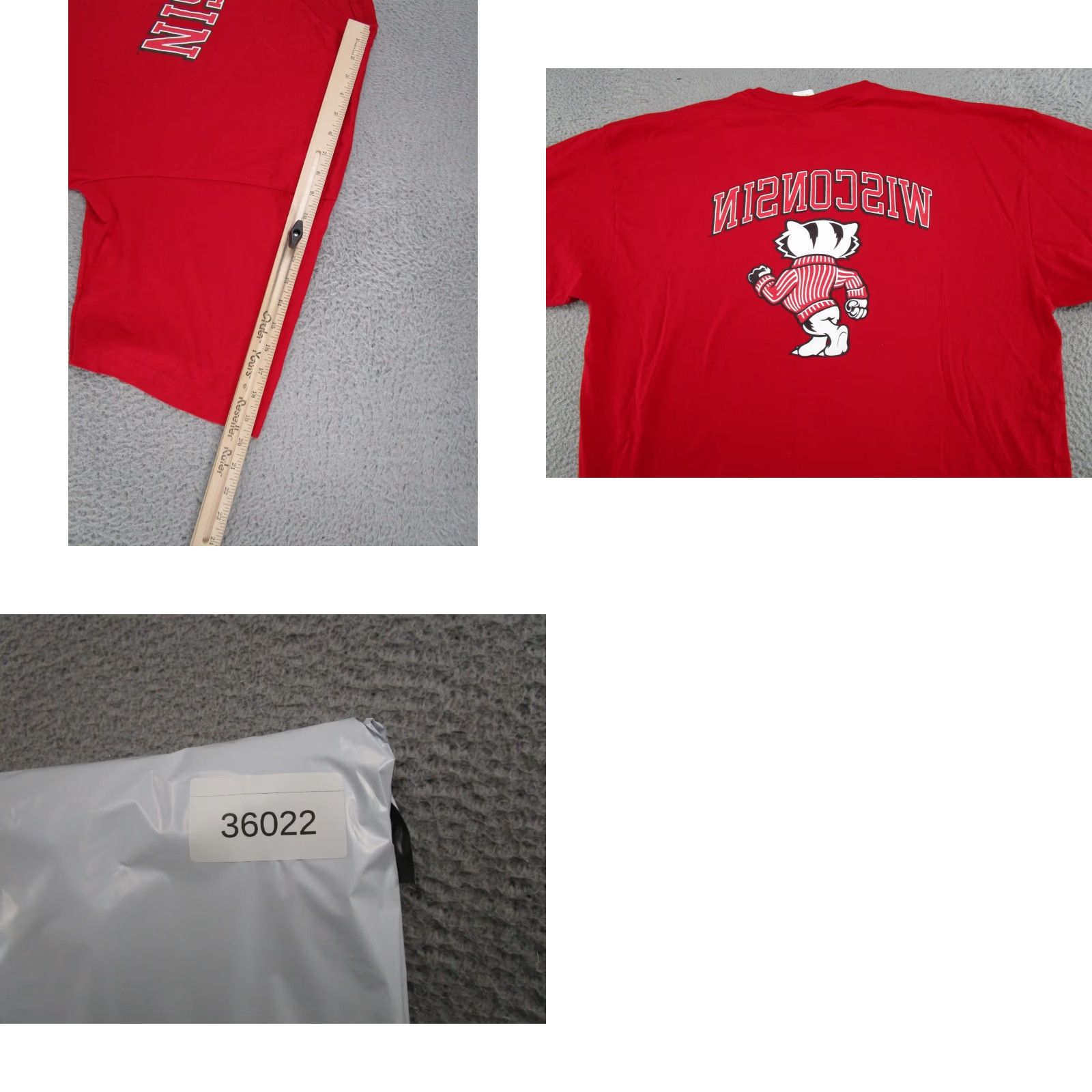 Jansport VINTAGE Wisconsin Badgers Double Sided Spell Out Graphic T-Shirt Mens 2XL Red Cotton Crew Neck Short Sleeve JanSport Size US XXL / EU 58 / 5 - 8 Thumbnail