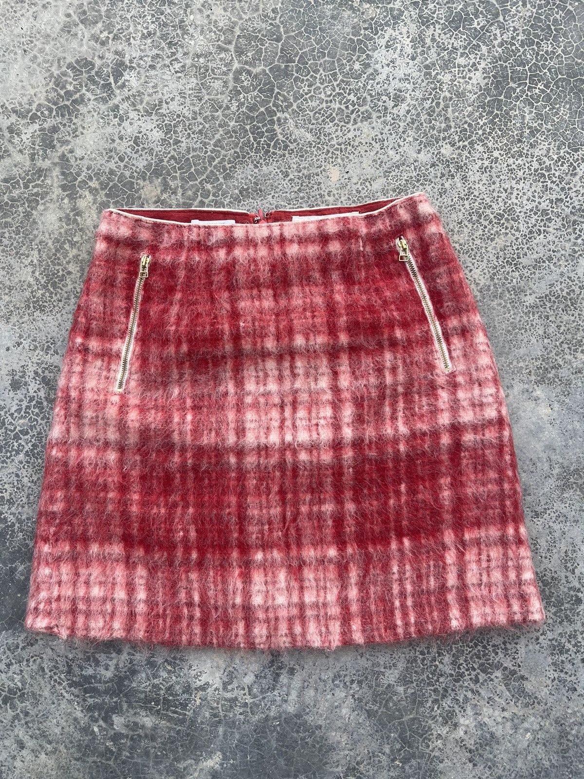 ef-de japan Red plaid mohair mini skirt
