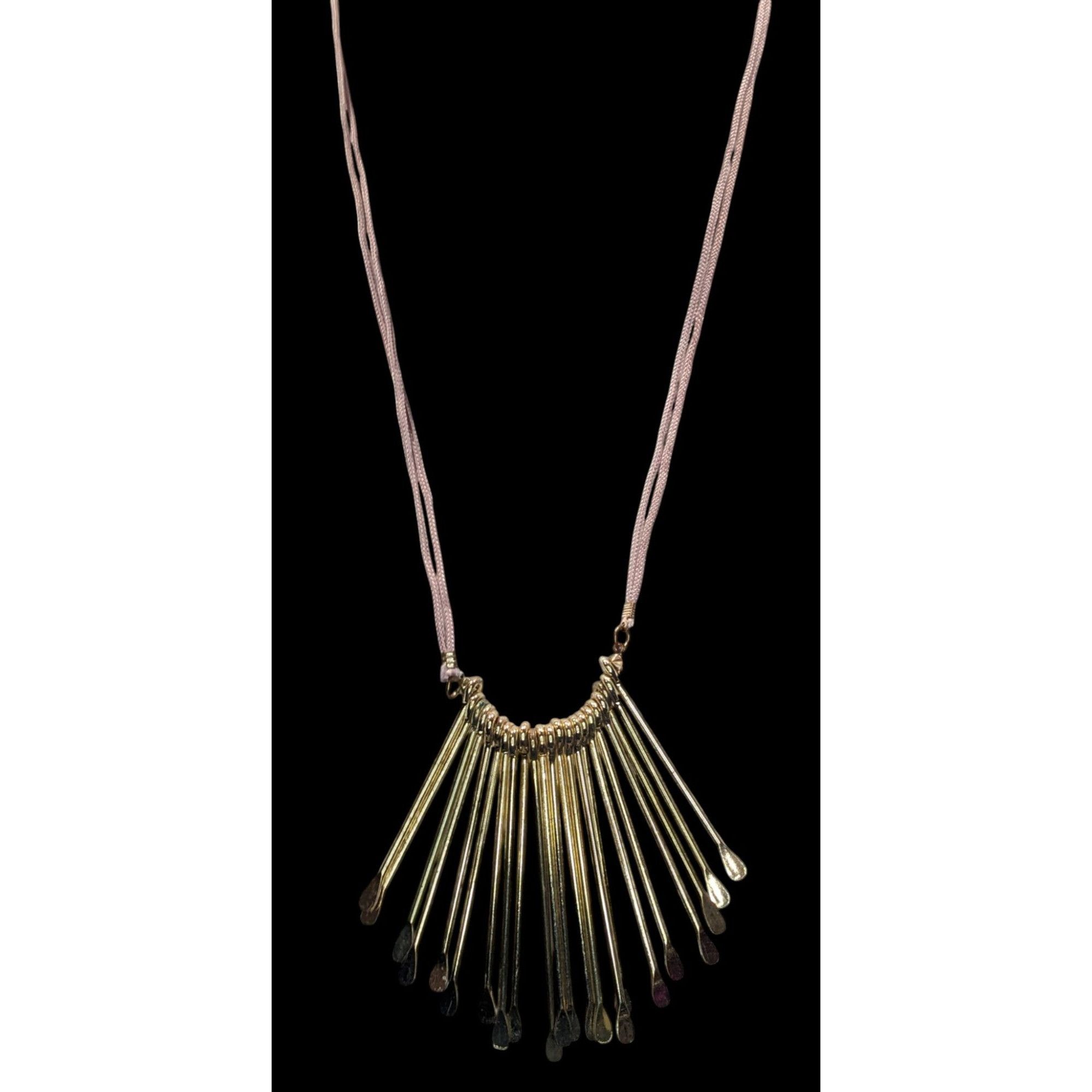 Other Vintage Bohemian Gold-Tone Spiked Necklace With Pink Cord & Size ONE SIZE - 2 Thumbnail