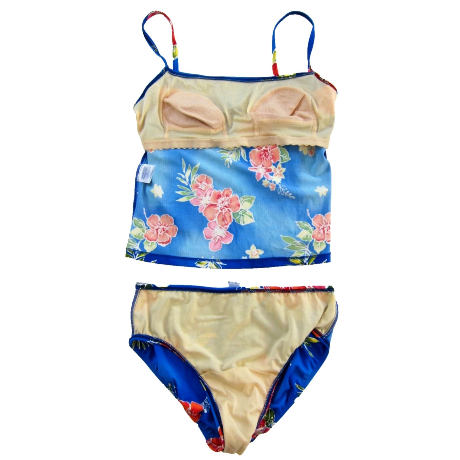 Lands' End VINTAGE Lands' End Bikini Shirt Women 10 Blue Pink Yellow Tropical Floral Two Piece Swimsuit Mens? Women Size ONE SIZE - 3 Thumbnail